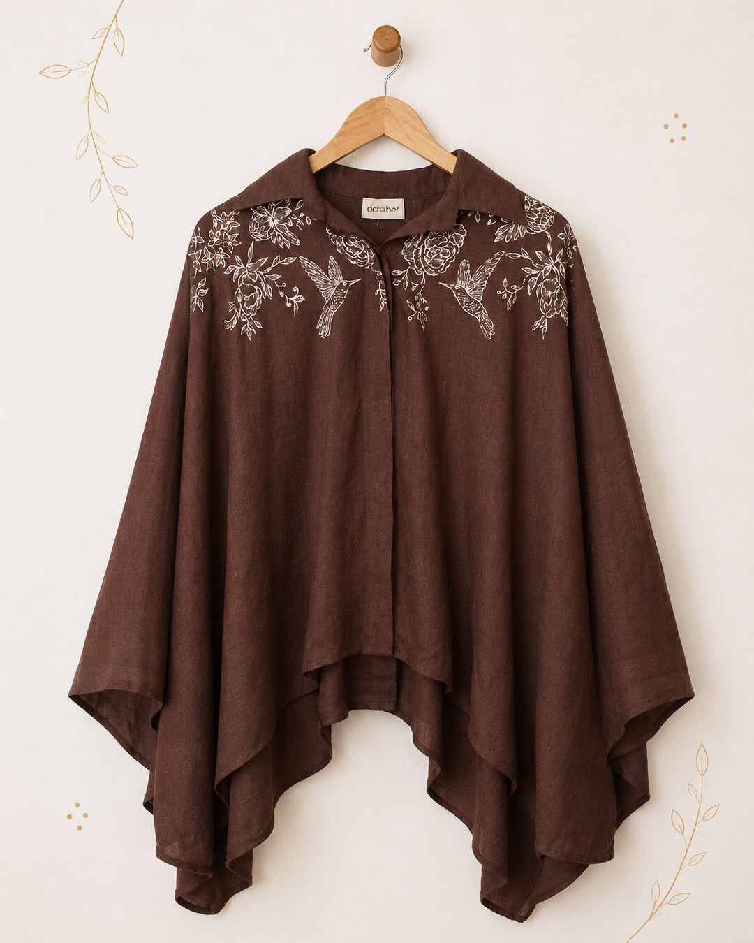 Brown Fine Wool Handpainted Cape