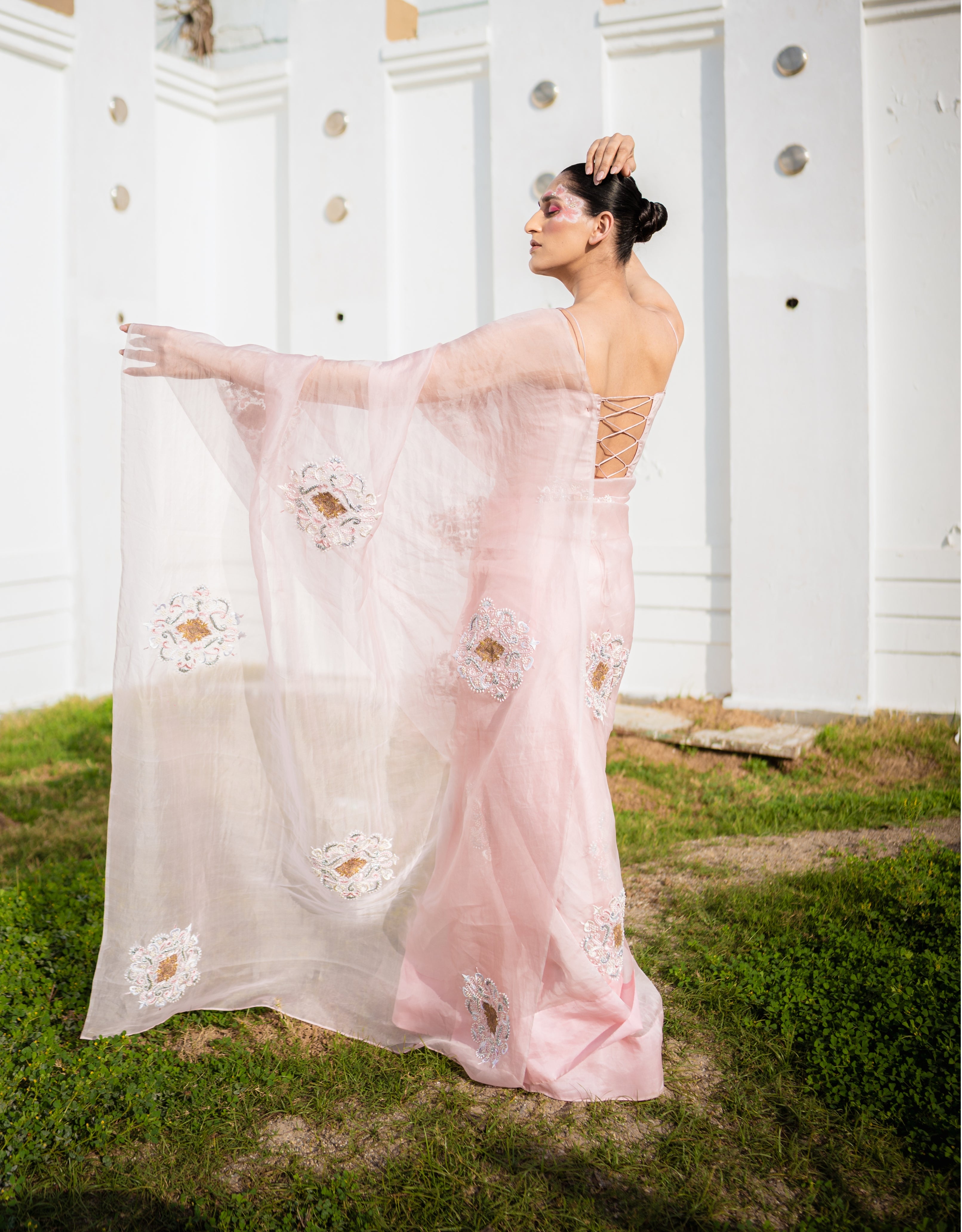 Restored Sozni Pure Organza Saree