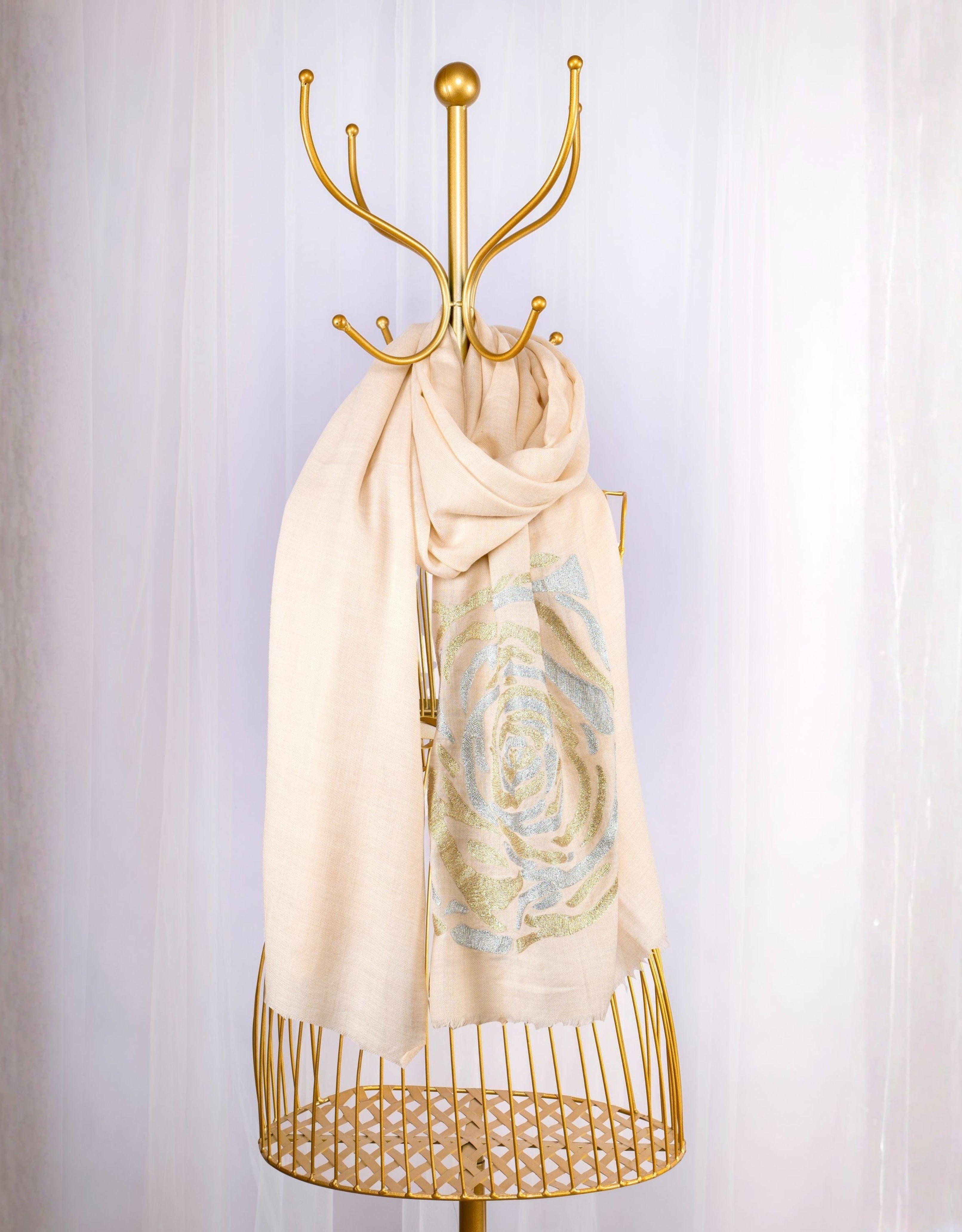 White Pure Pashmina Embroidered Scarf - Have a Rosy Day