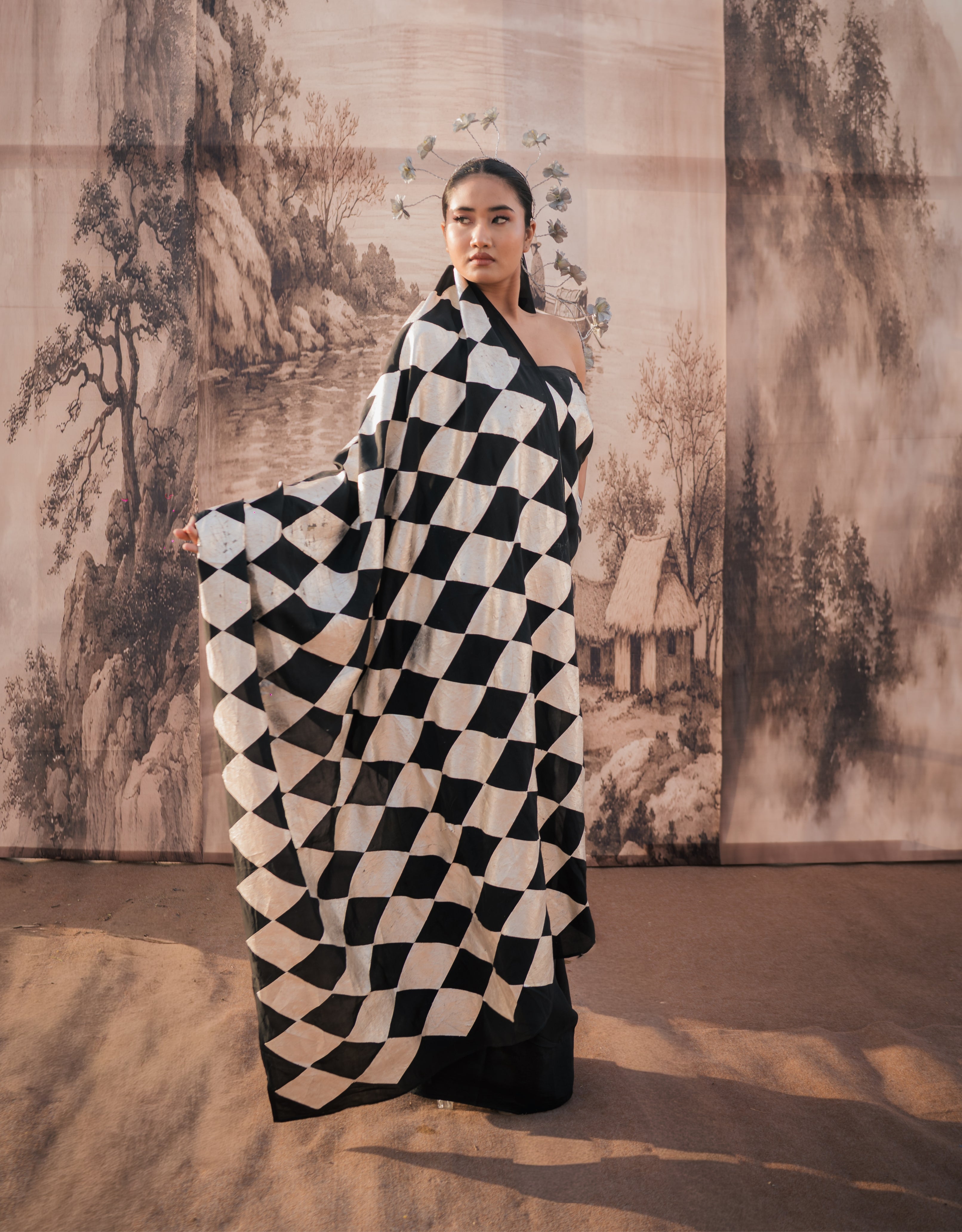 Barfi Tukda Silver Printed Silk Saree