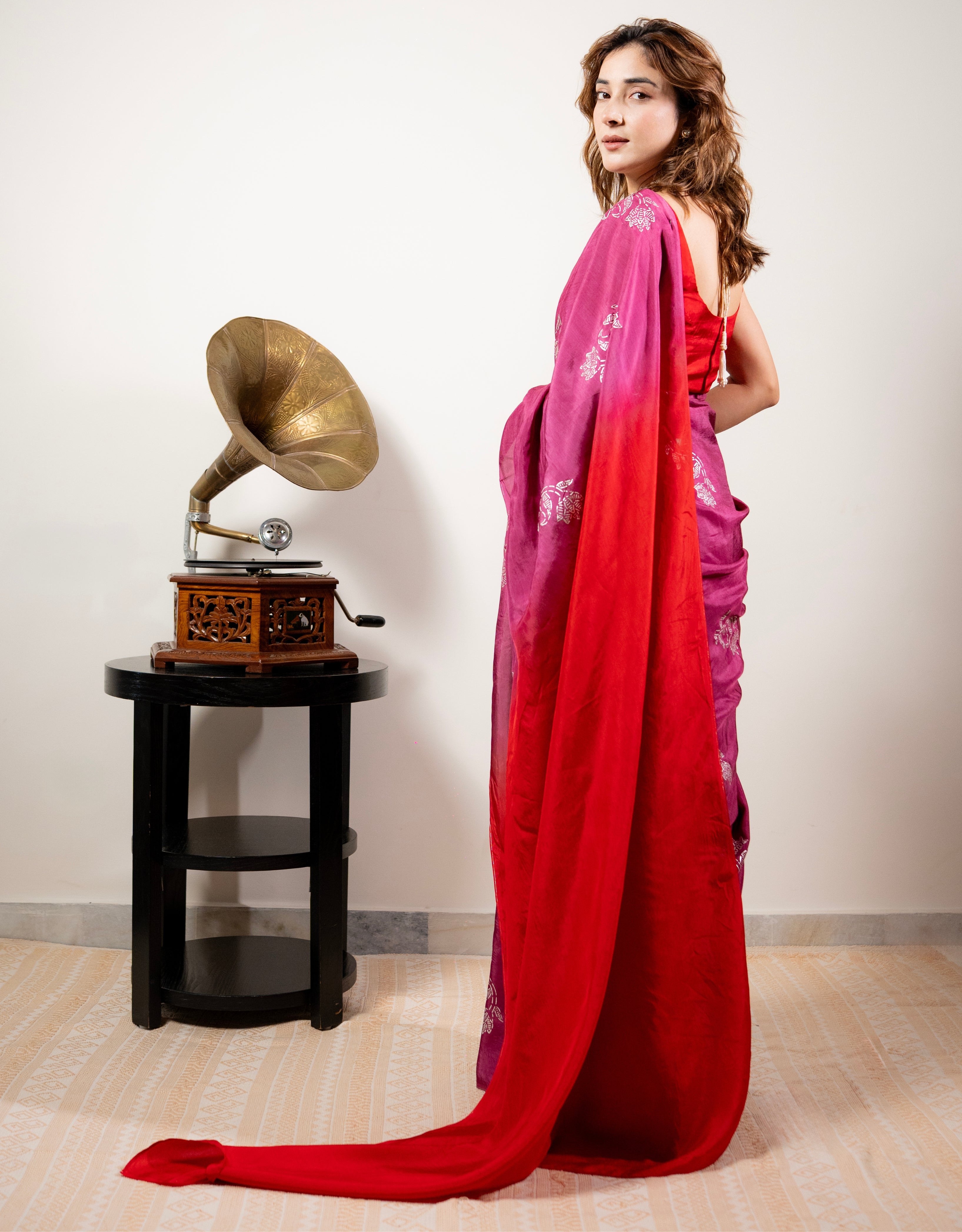 Bougain Villa Real Silver Silk Saree