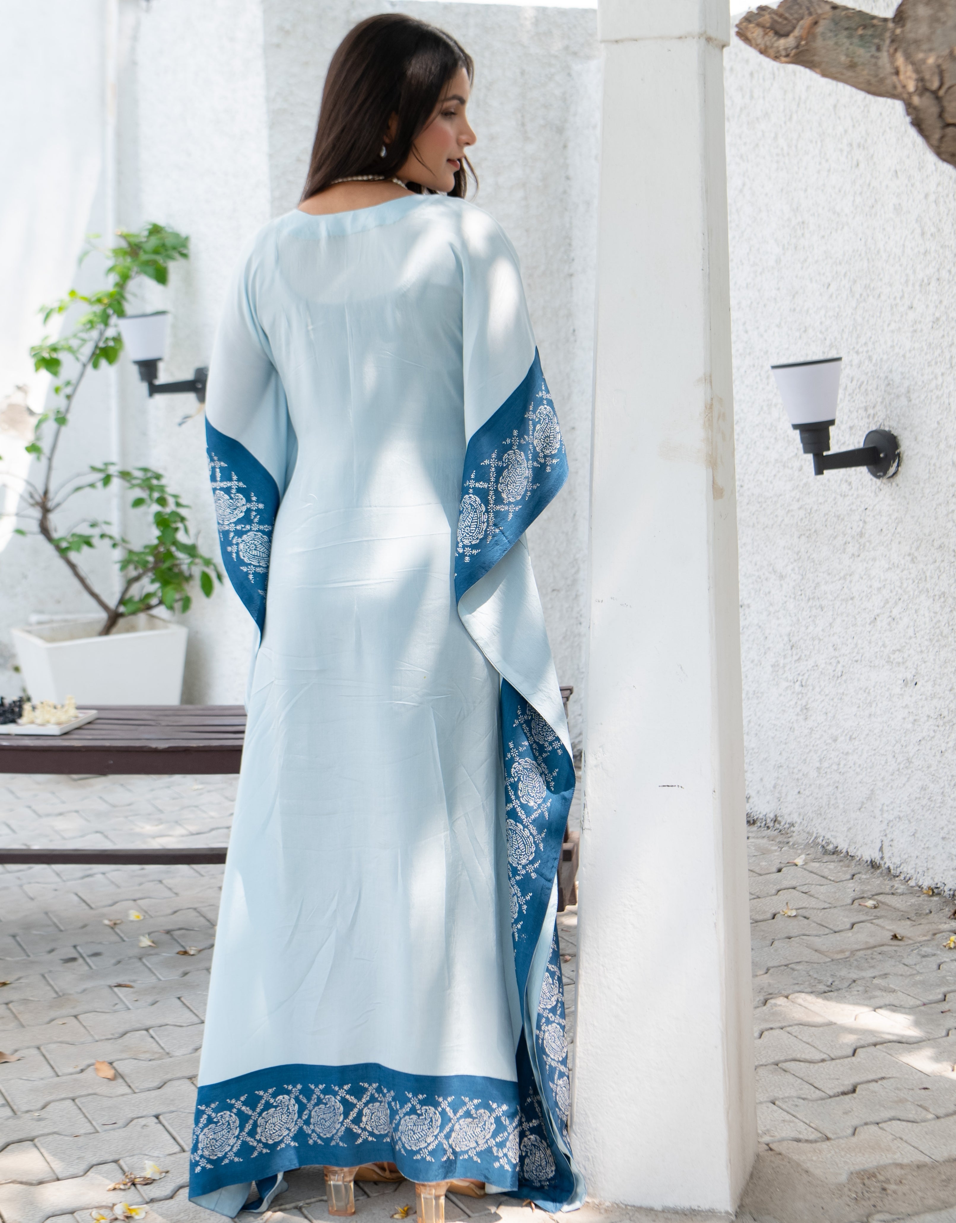 Sea Breeze Real Silver Silk Kaftan