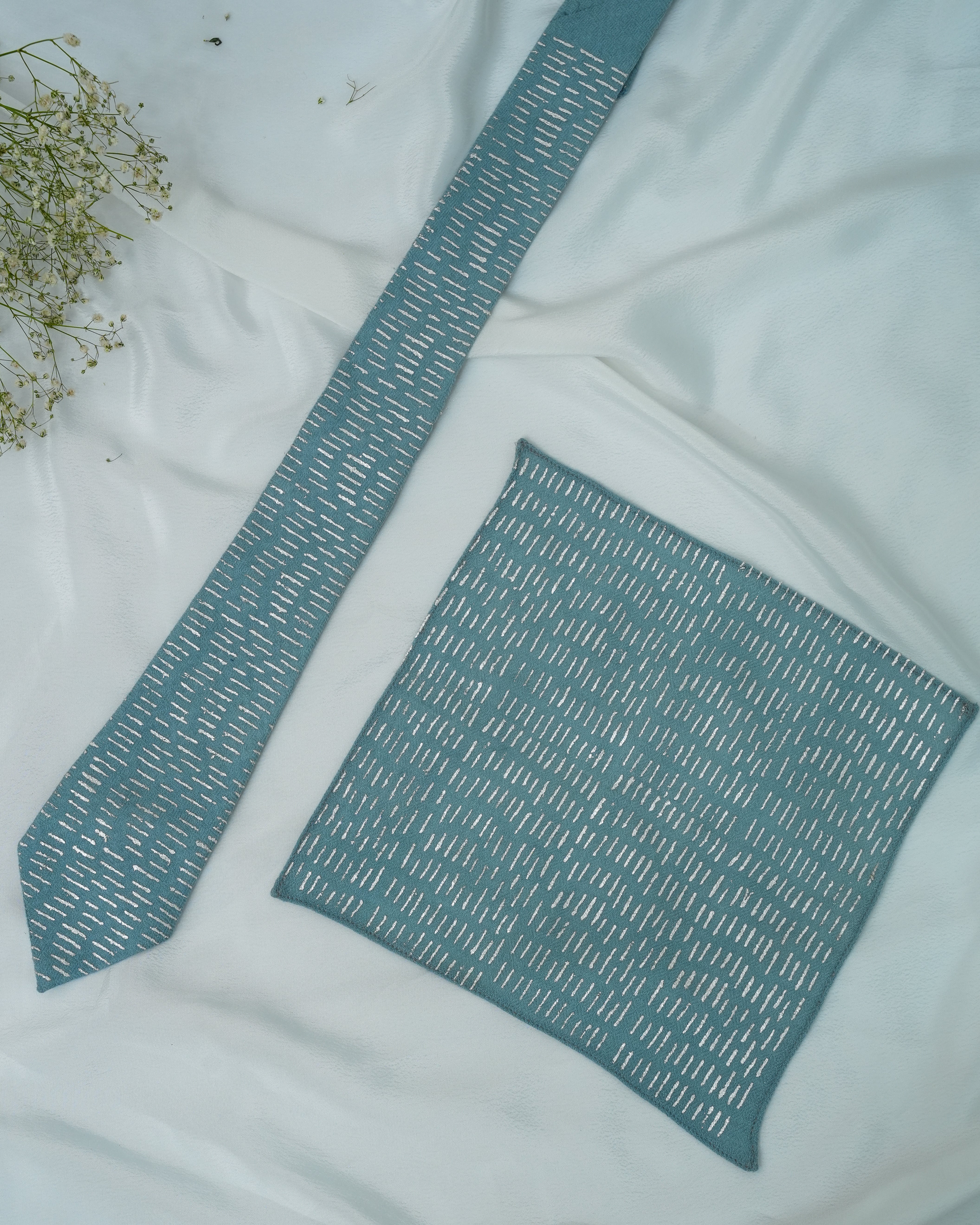 Pure Pashmina Ice Blue Tie & Pocket Square