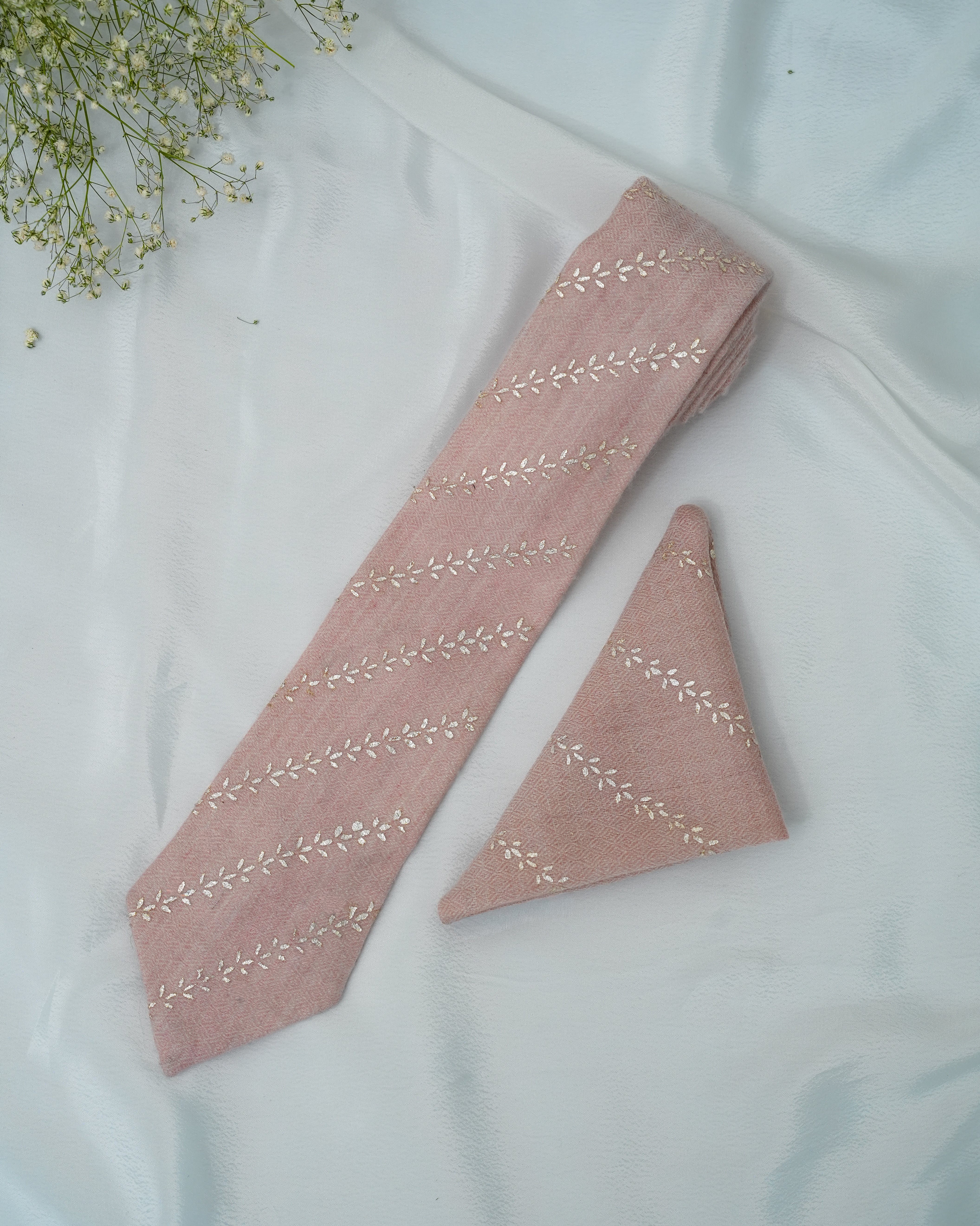 Pure Pashmina Peach Tie & Pocket Square