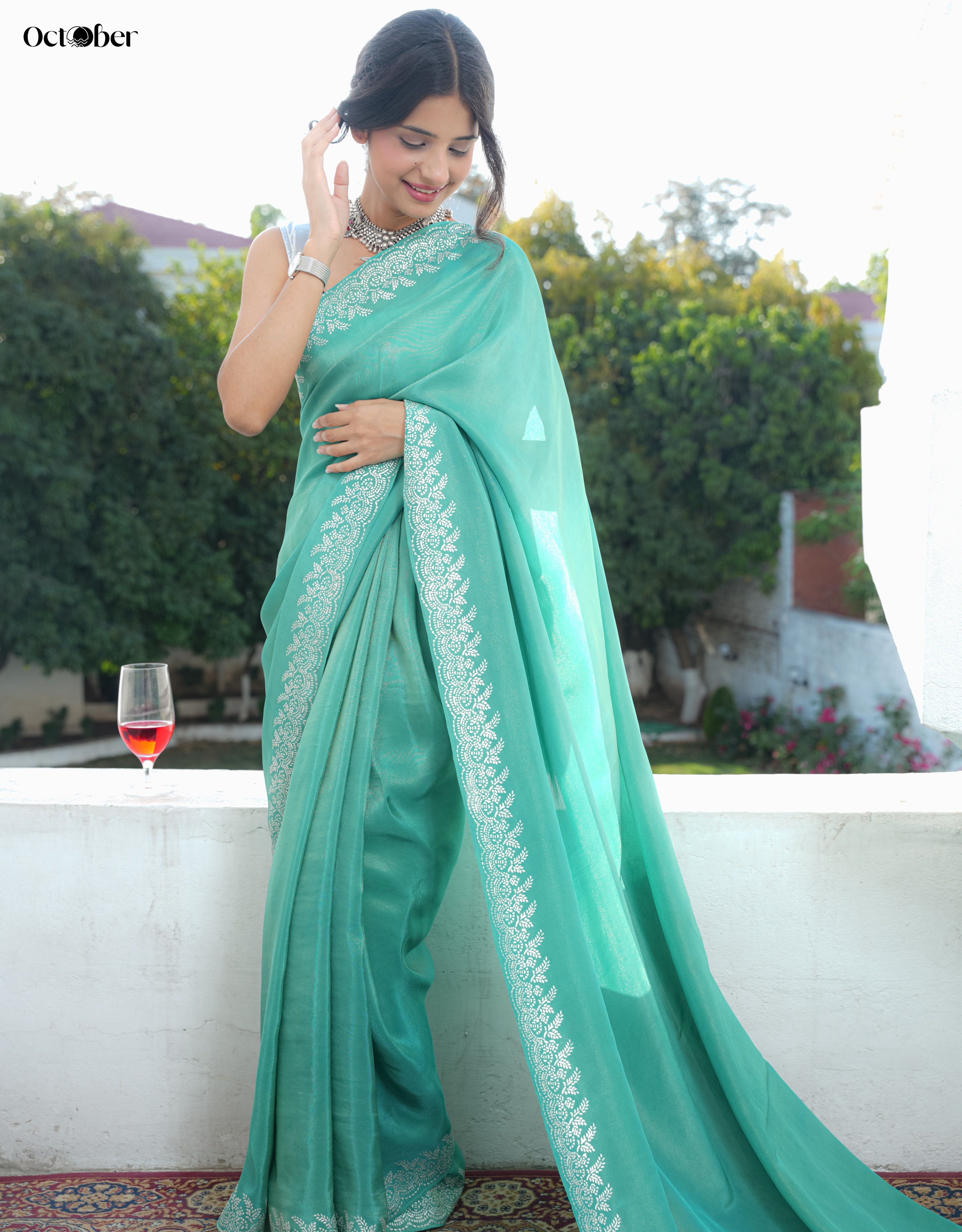 Soft Aqua Real Silver Saree in Tissue Silk