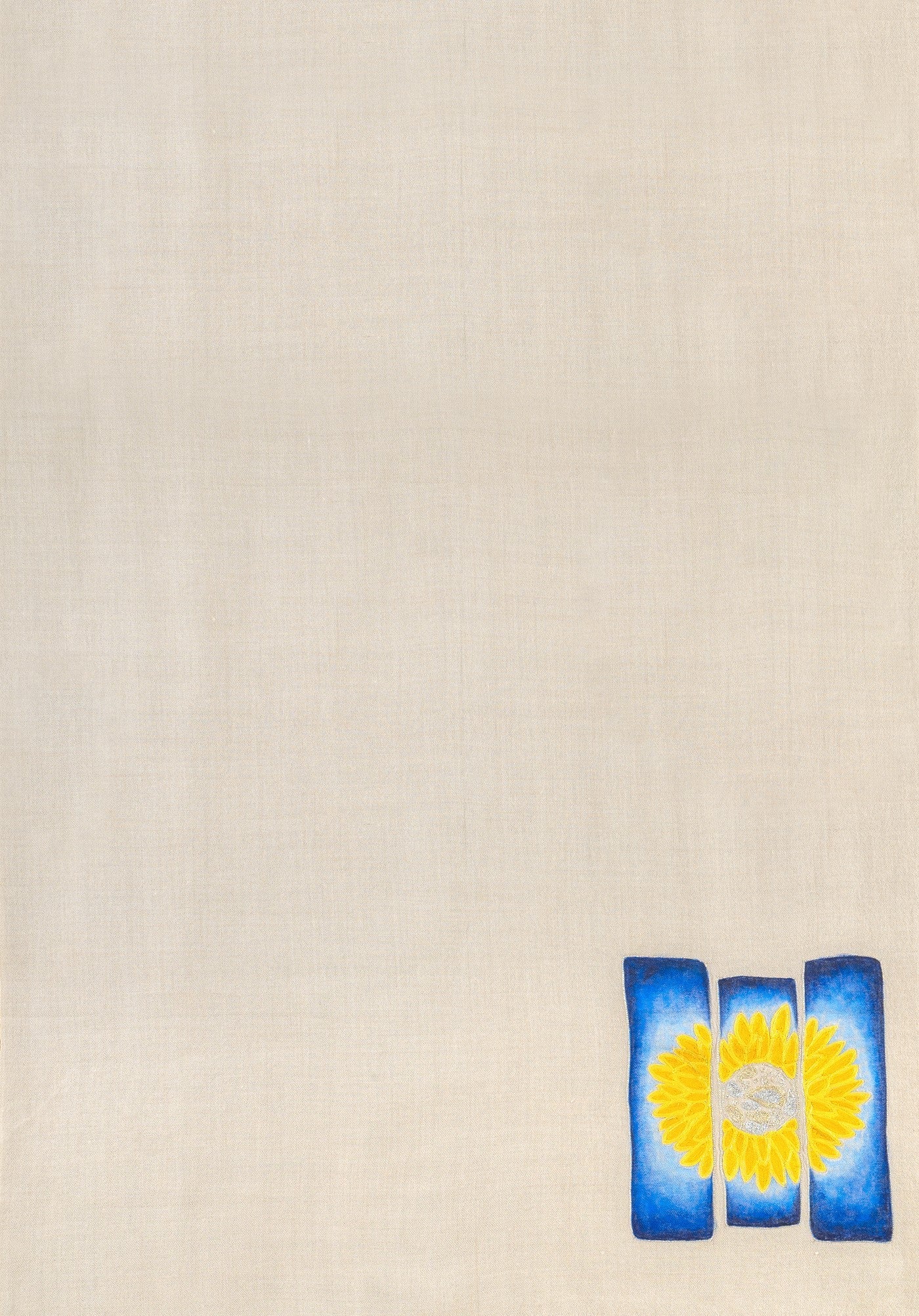 White Pure Pashmina Hand-Painted Scarf - Sketched Sunflowers