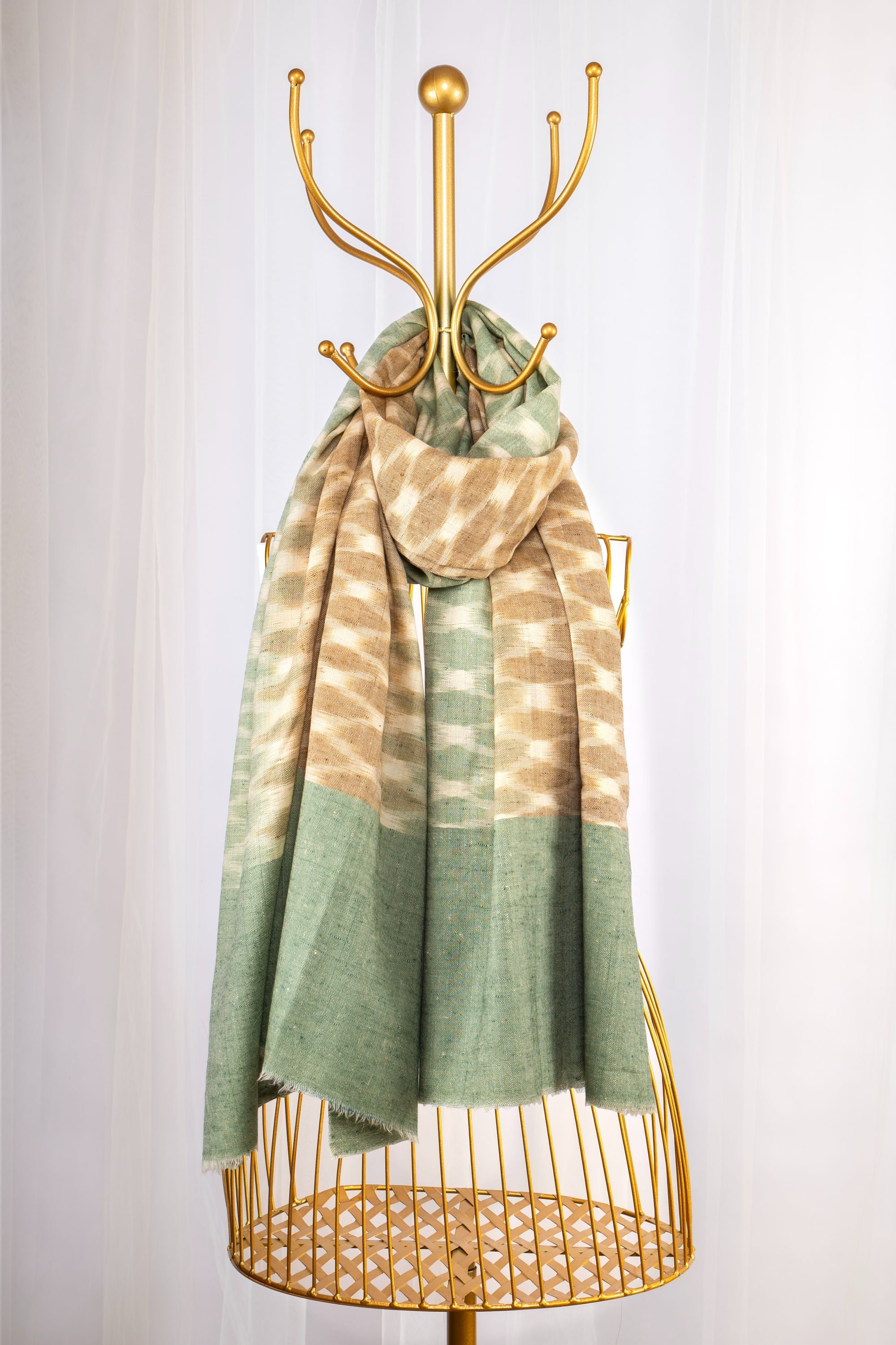 Green Pure Pashmina Scarf - Ikat