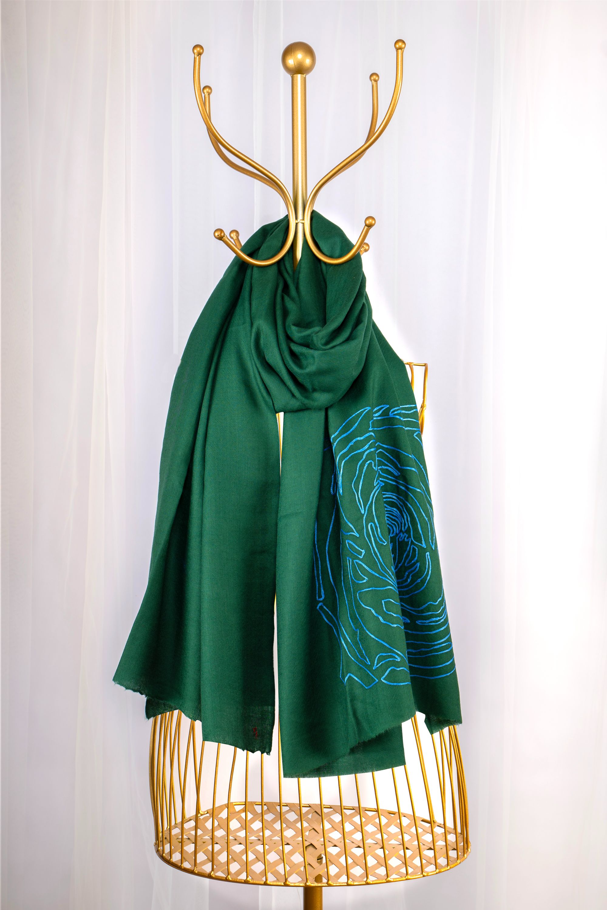 Green Pure Pashmina Embroidered Scarf - Have a Rosy Day