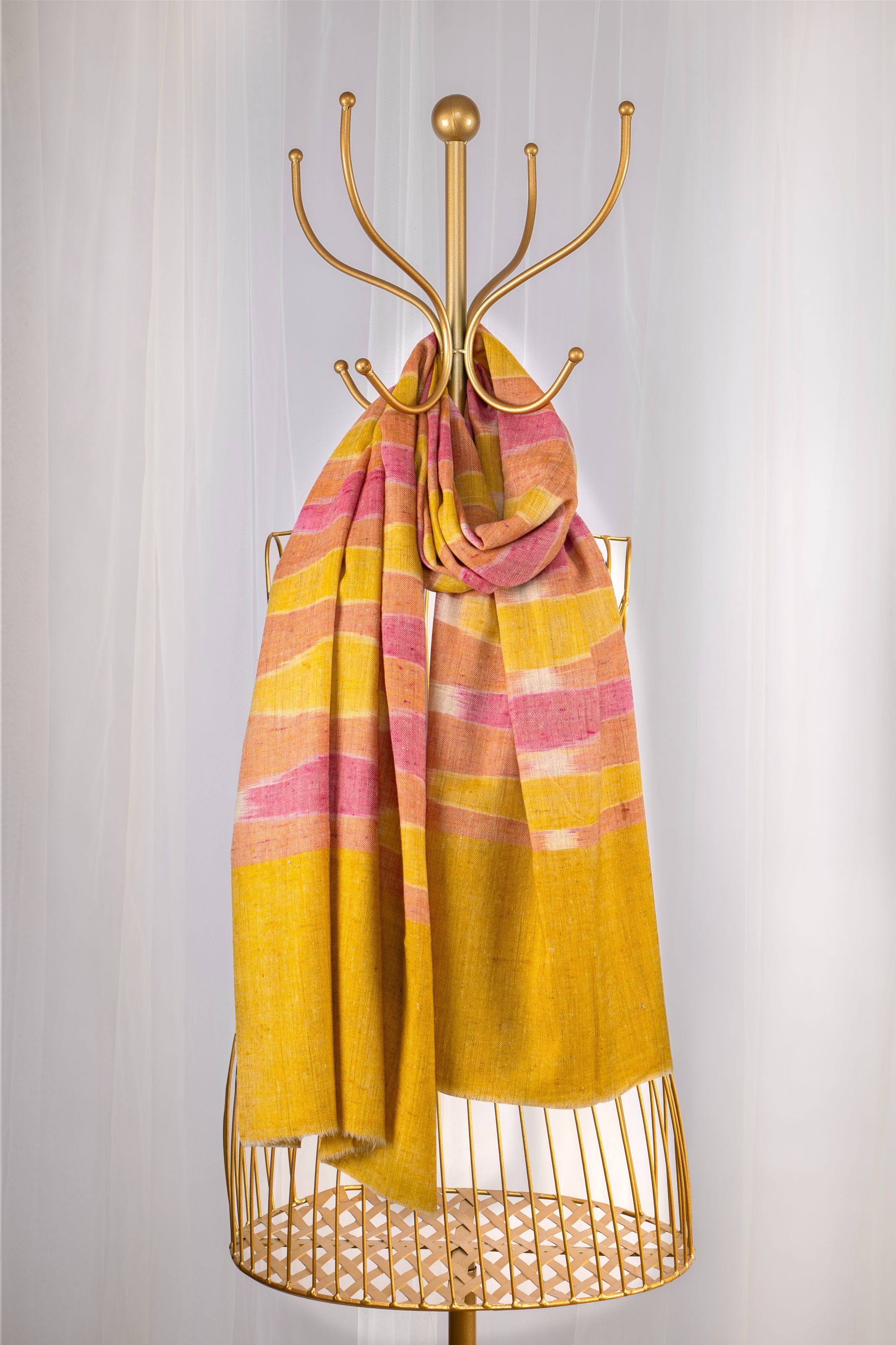 Yellow & Pink Pure Pashmina Scarf - Ikat