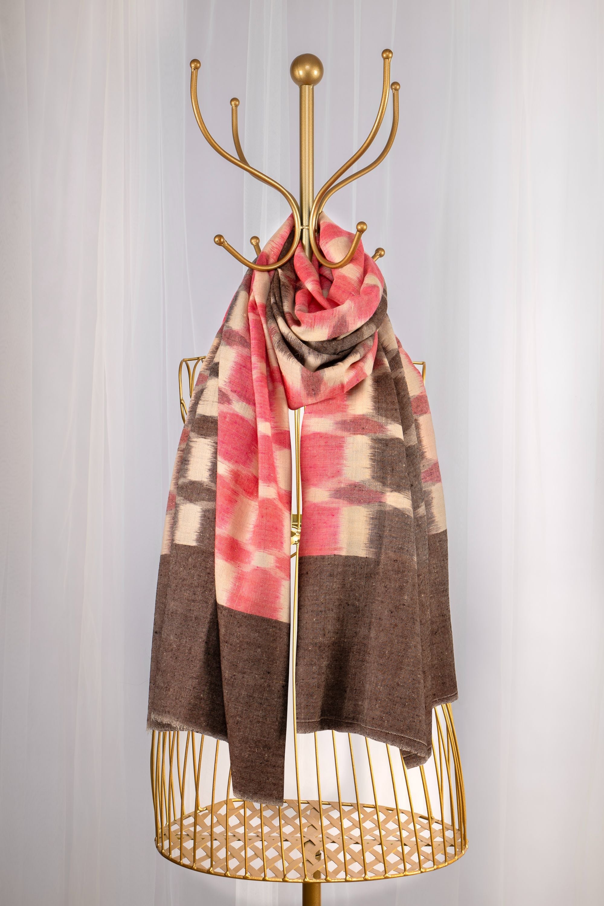 Red & Brown Pure Pashmina Scarf - Ikat