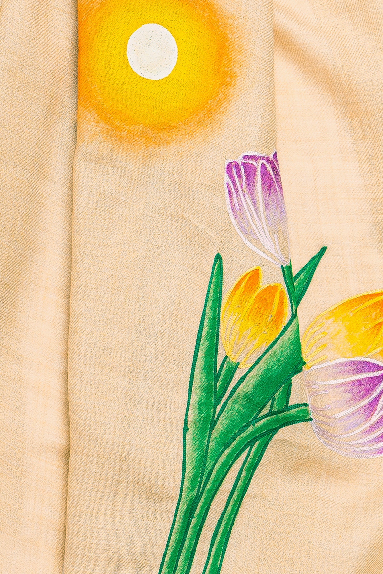 Beige Pure Pashmina Hand-Painted Scarf - Tulip Garden