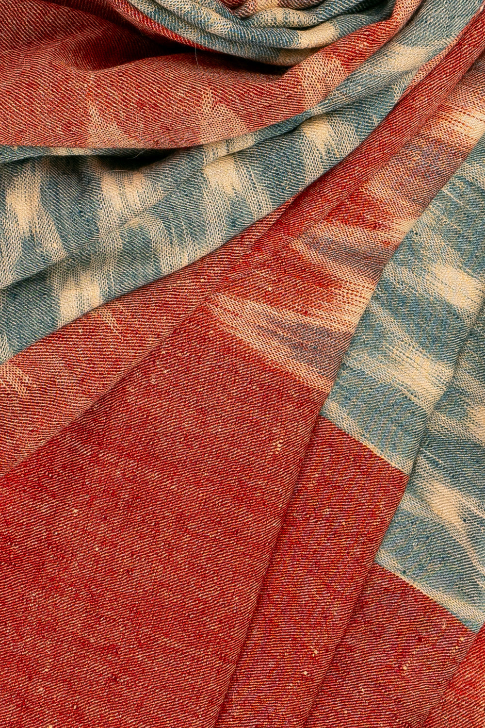 Red & Light Blue Pure Pashmina Scarf - Ikat