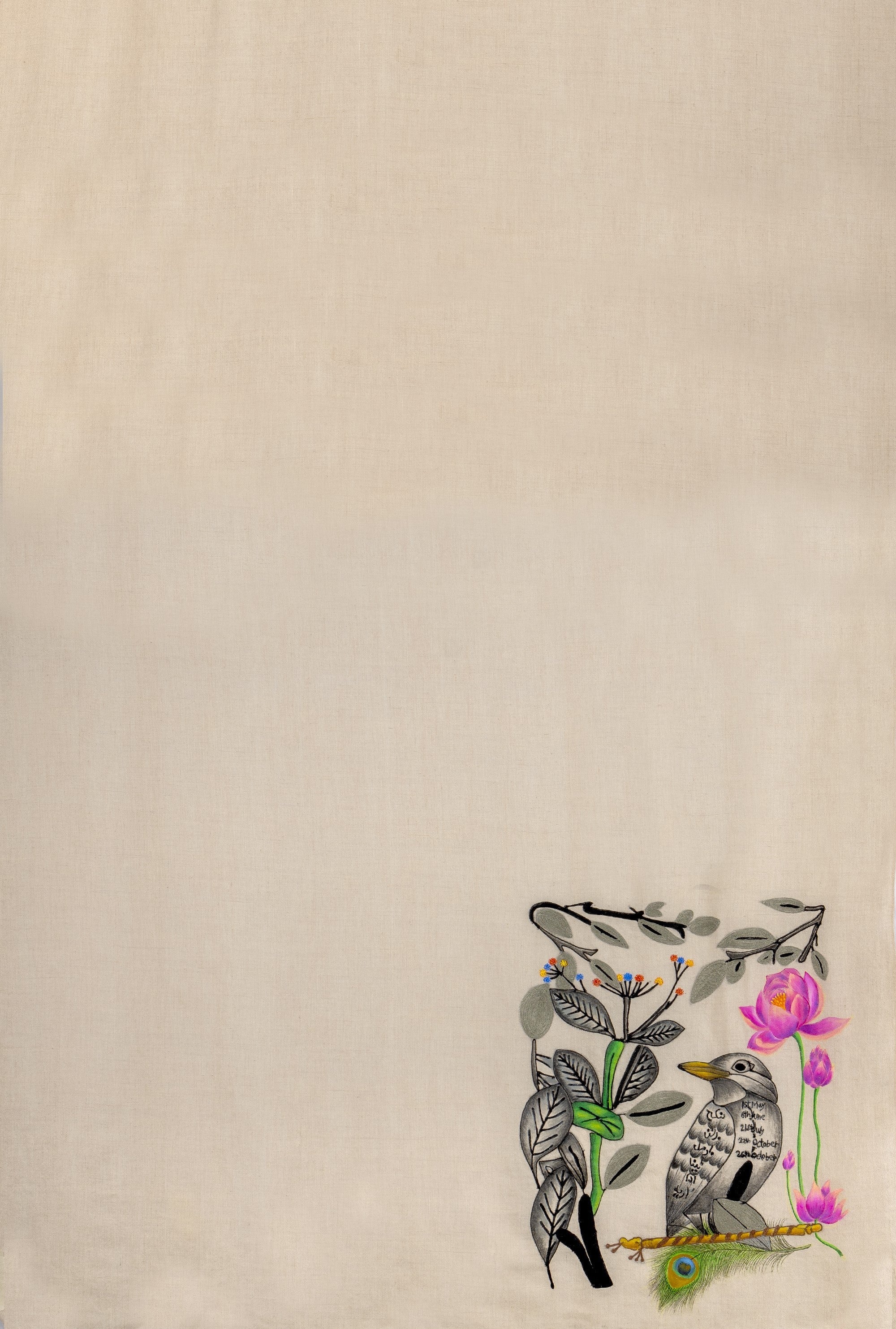 Beige Pure Pashmina Hand-Painted Scarf - The Family Tree