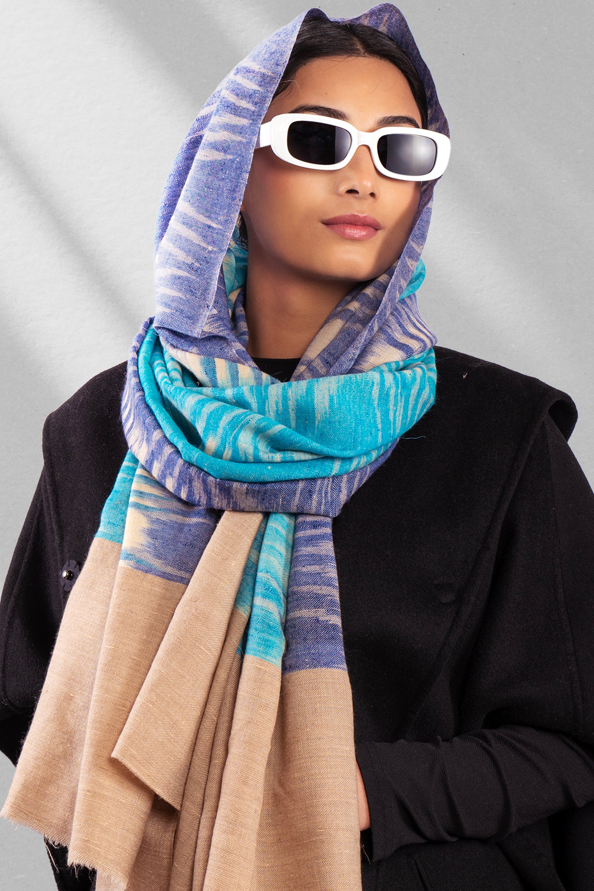 Blue Pure Pashmina Scarf - Ikat