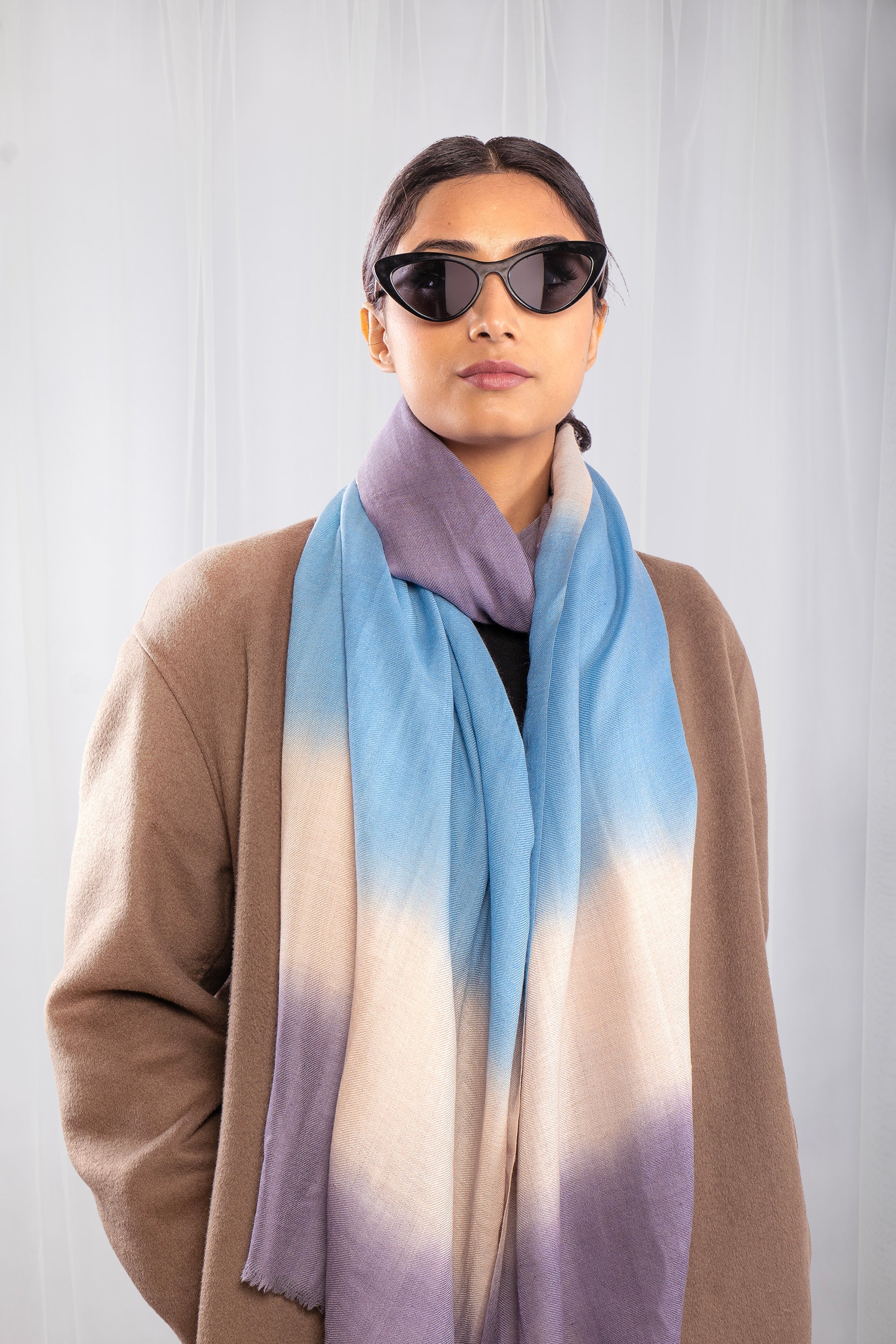 Blue & Lilac Pure Pashmina Scarf - Ombré - Sky