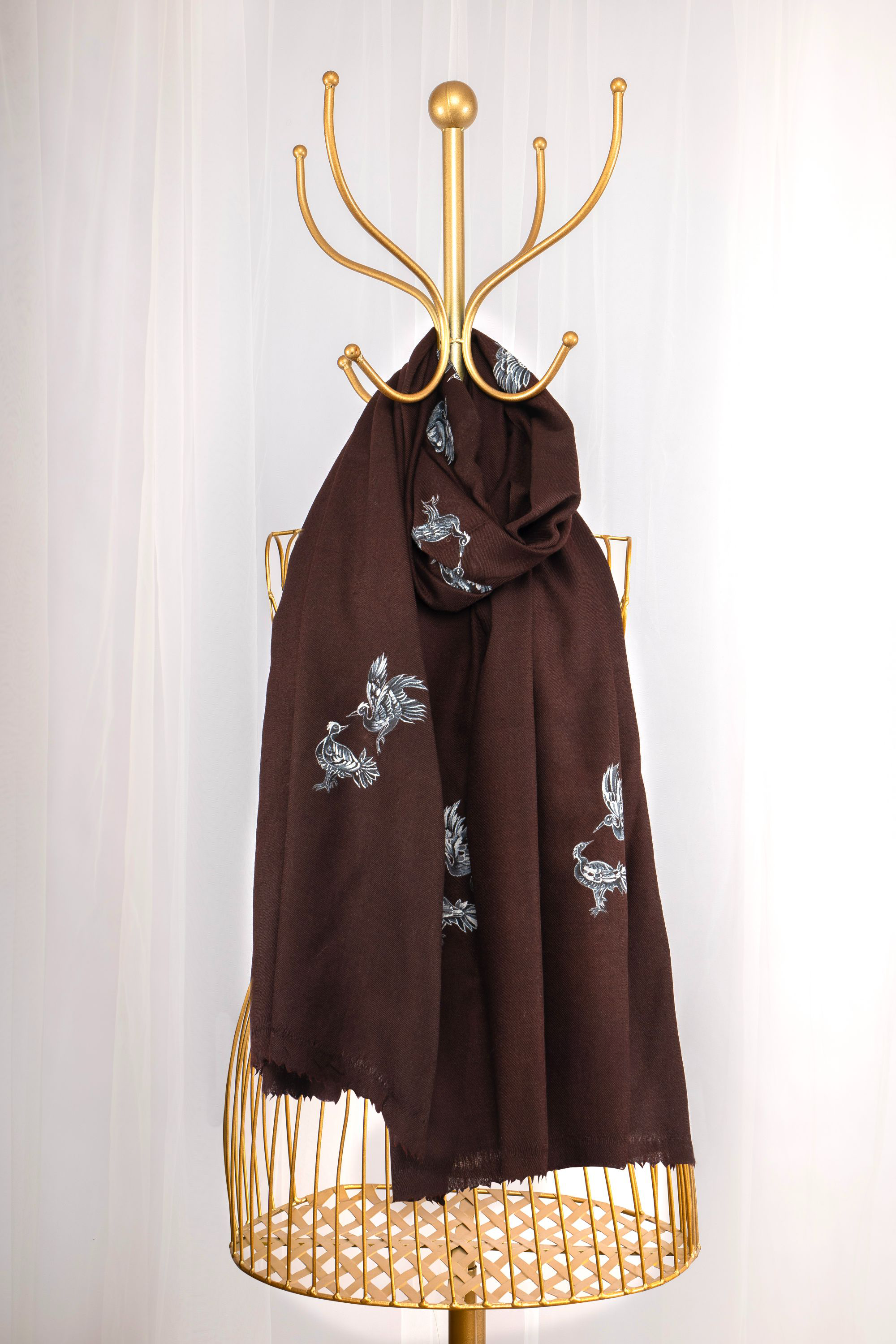 Brown Pure Pashmina Hand-Painted Scarf - Songs of Freedom