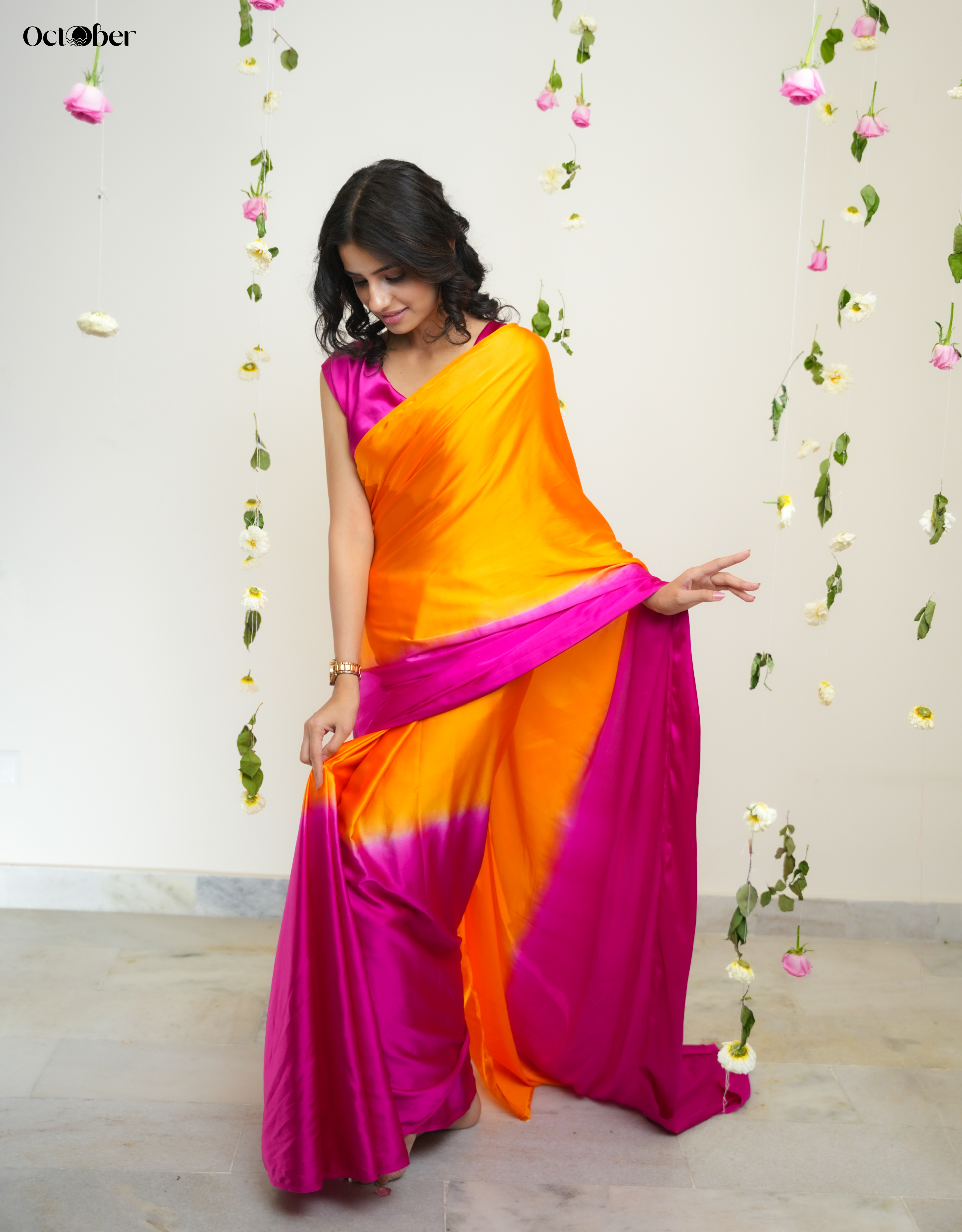 Magenta Mimosa Organic Satin Saree