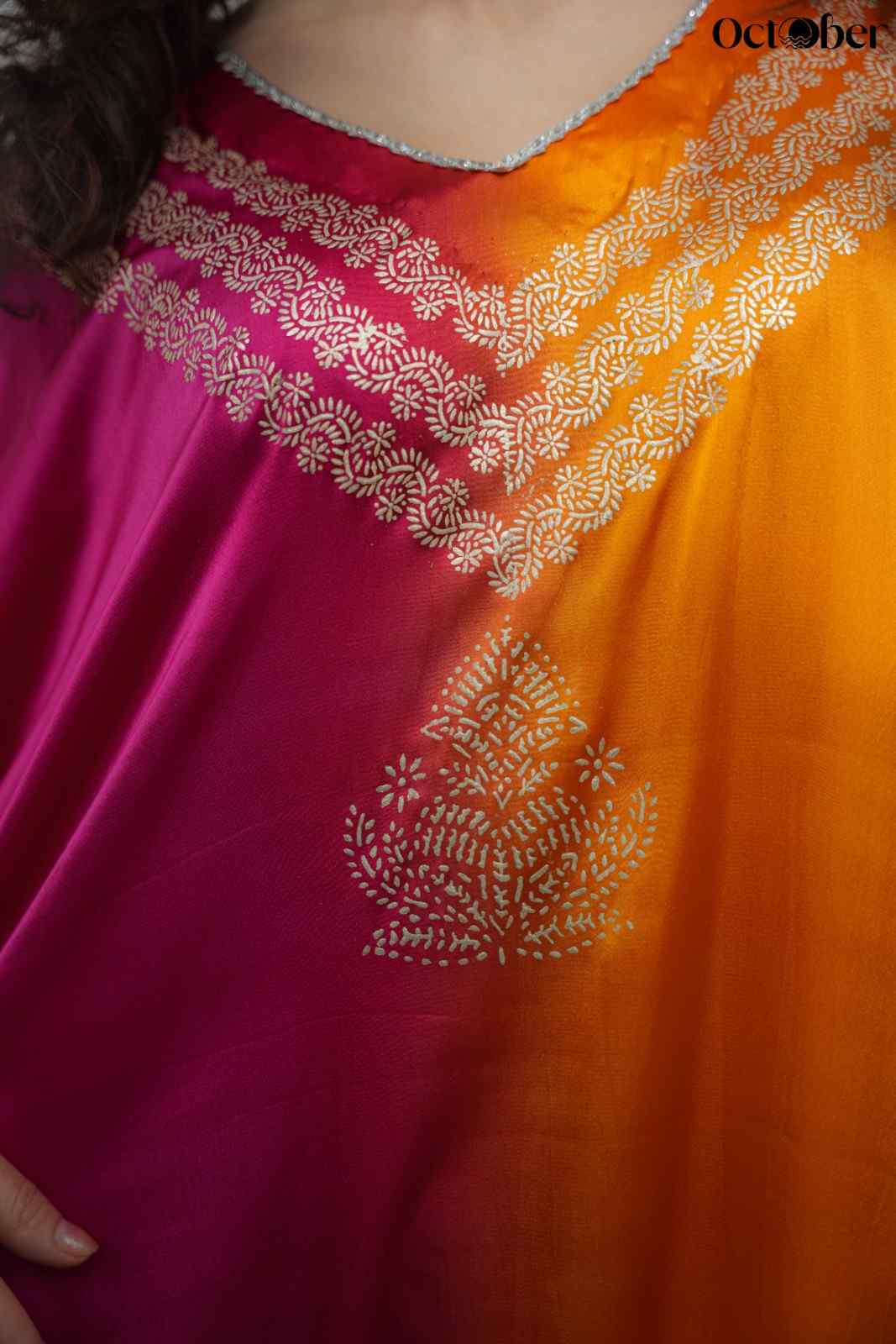 Magenta Mimosa Real Silver Kaftan in Organic Satin
