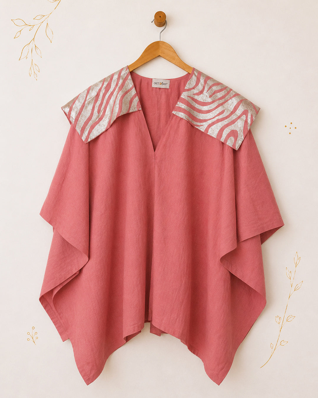Pink Silver Printed Cotton Cape