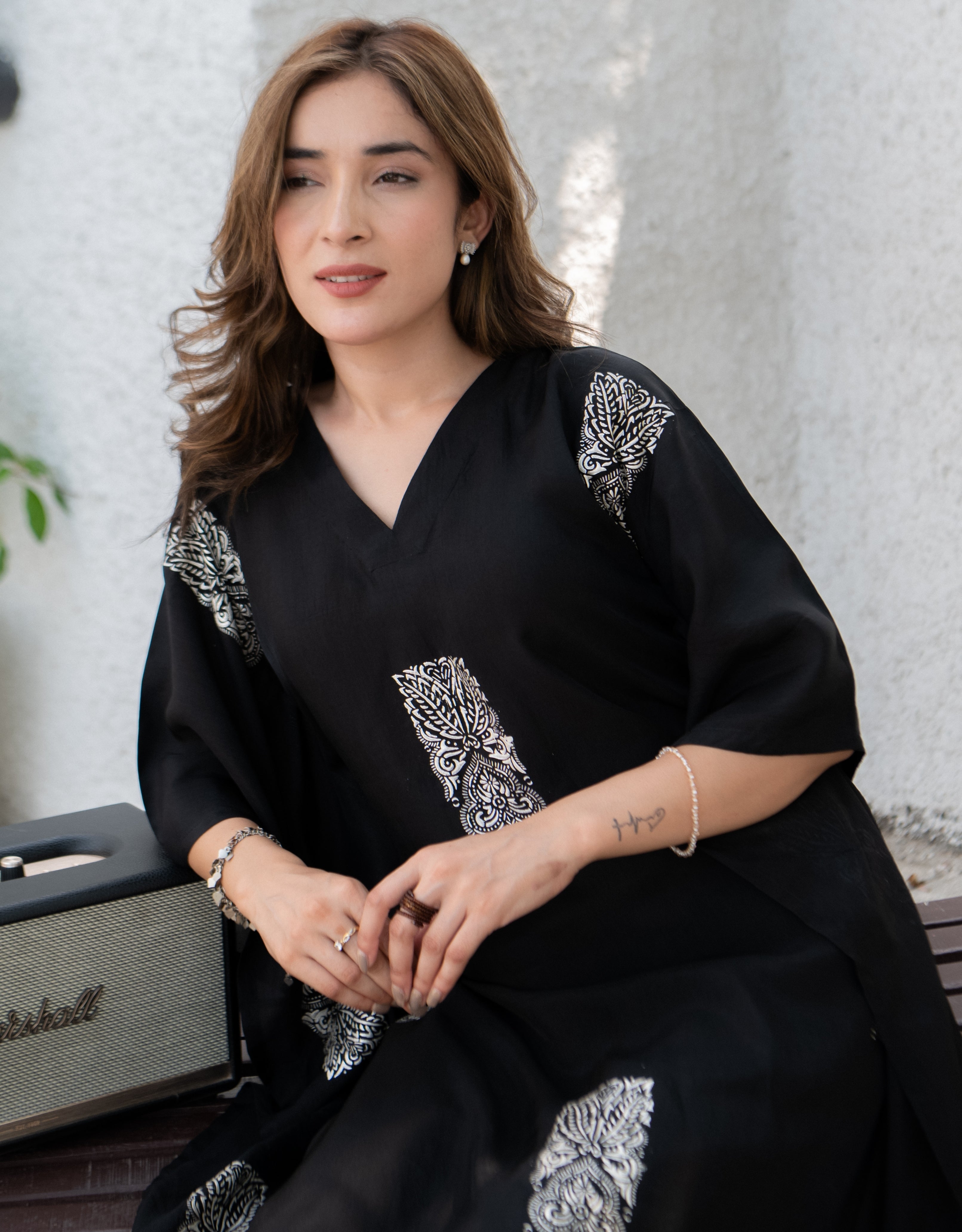 Twilight Bloom Real Silver Silk Kaftan