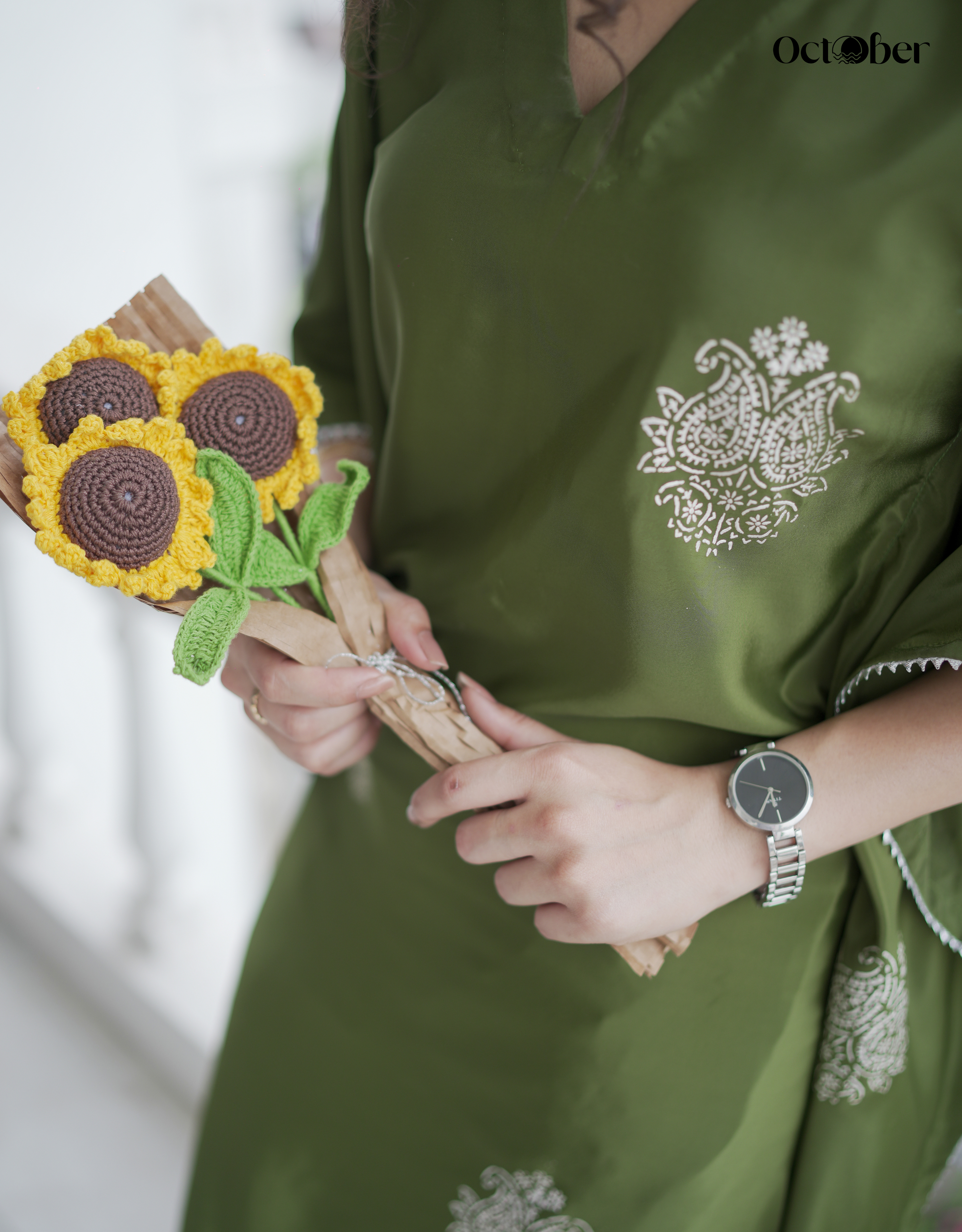 Sage Real Silver Crepe Kaftan