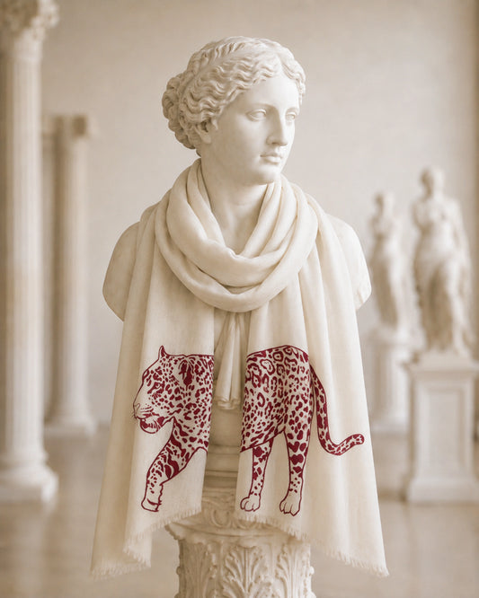 White Fine Wool Scarf - Cheetah
