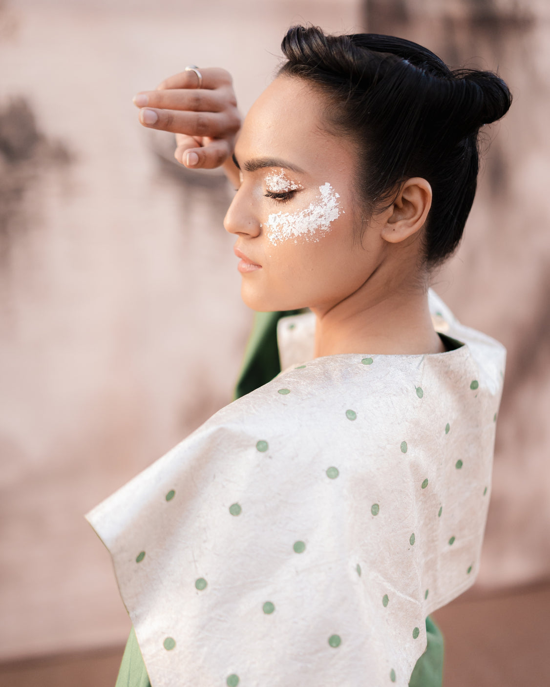 Fern Silver Printed Asymmetrical Cape