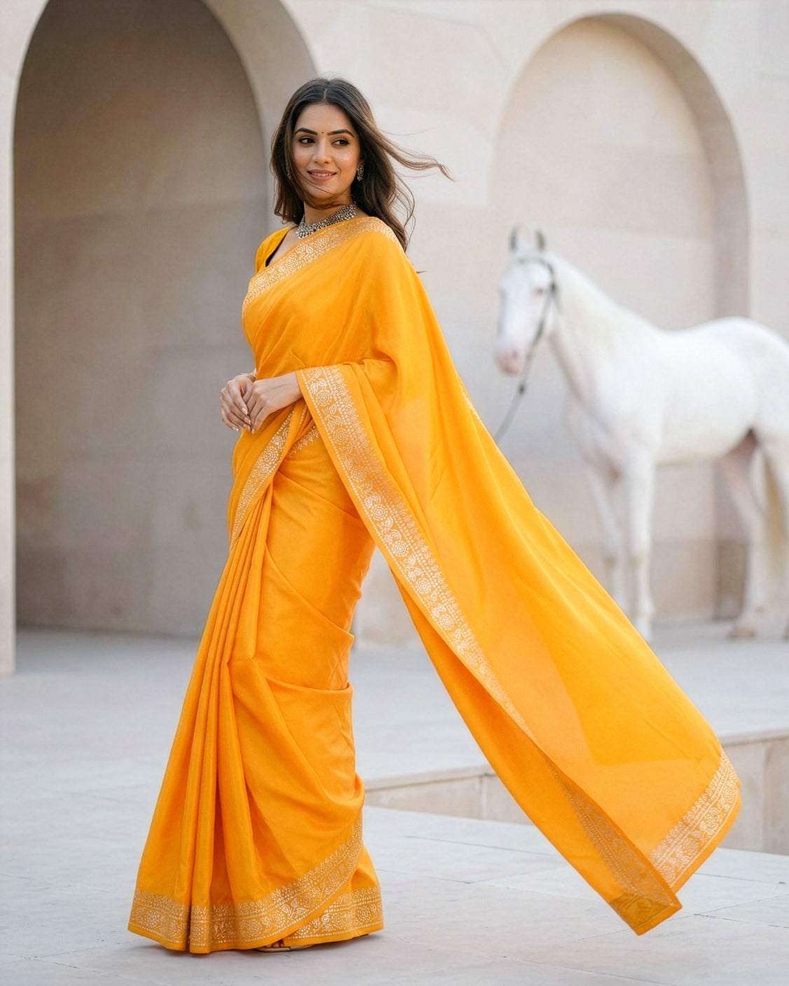 Gold Rush Real Silver Saree in Organic Crepe