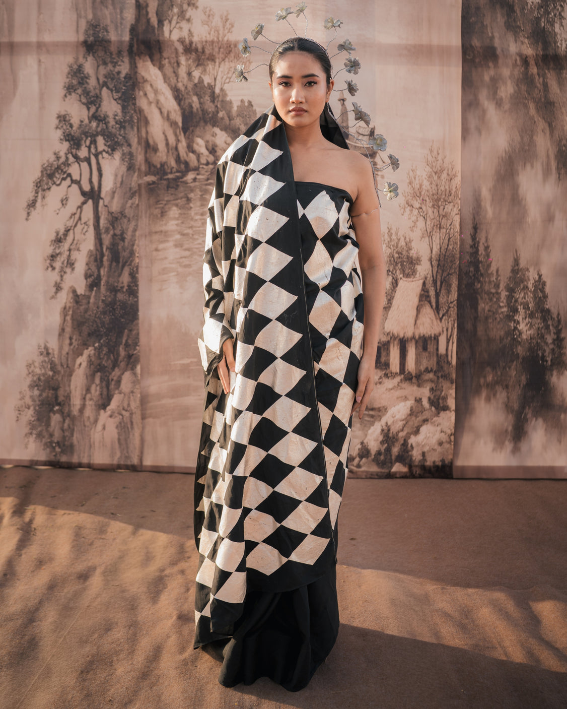 Barfi Tukda Silver Printed Silk Saree