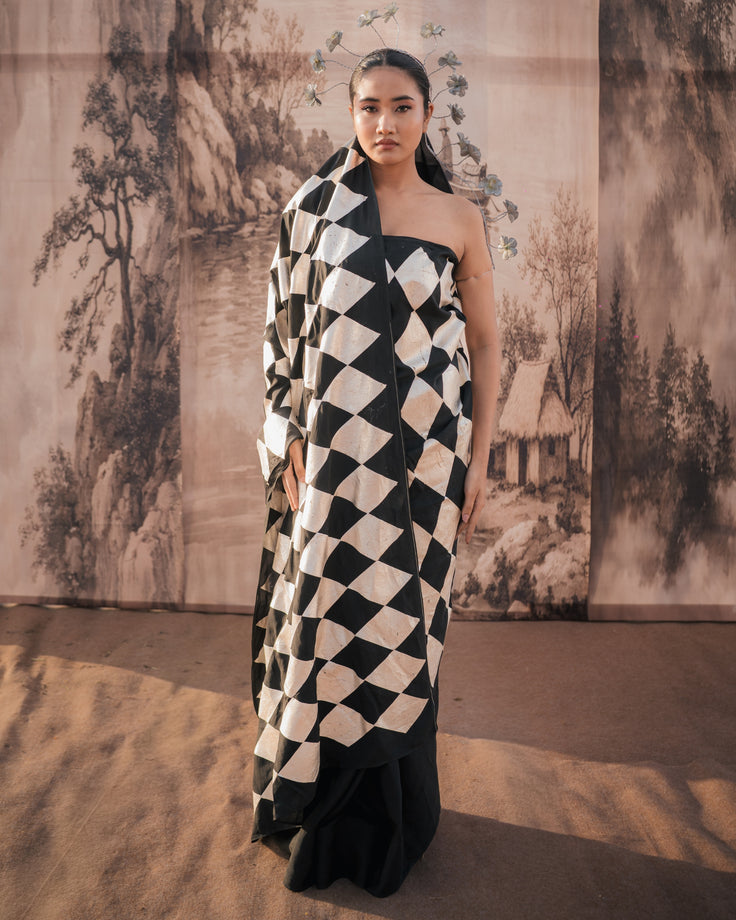 Barfi Tukda Silver Printed Silk Saree