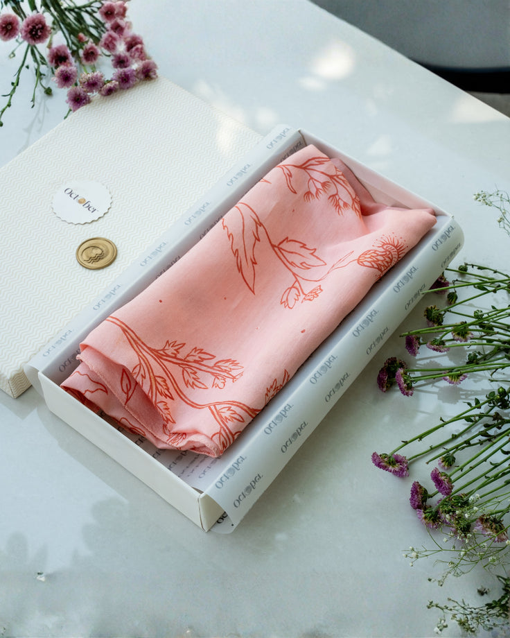 Peach Hand-Painted Chanderi Silk Scarf