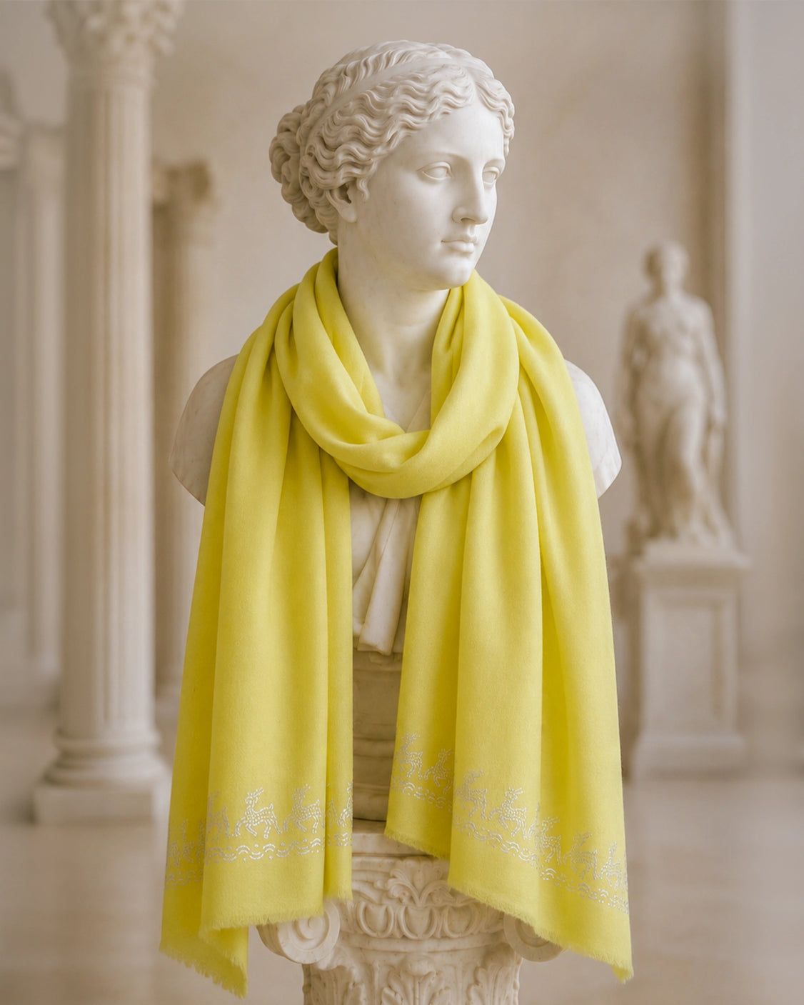 Green Fine Wool Real Silver Printed  Scarf