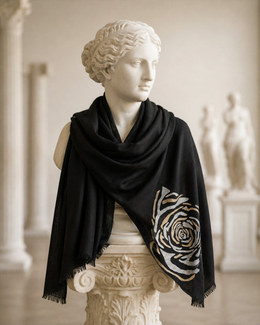 Black Pure Pashmina Embroidered Scarf - Have a Rosy Day
