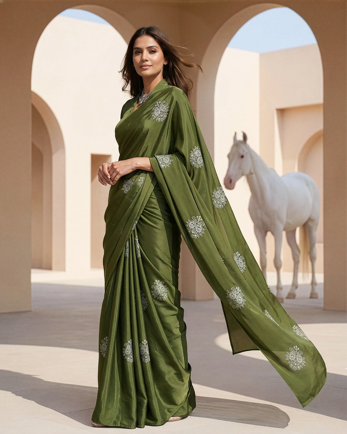 Sage Real Silver in Organic Crepe Saree