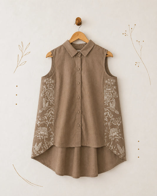 Cotton Handpainted Sleeveless Shirt