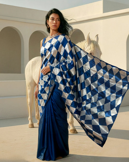 Barfi Tukda Real Silver Silk Saree