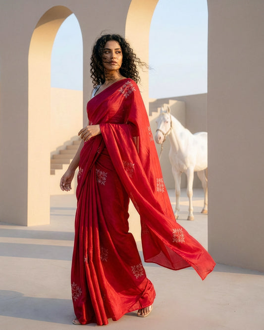 Crimson Real Silver Silk Saree