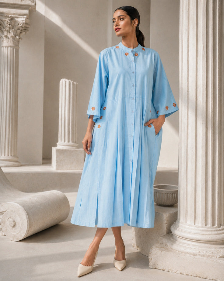Cloud Chinar Handpainted Calf-Length Cotton Dress