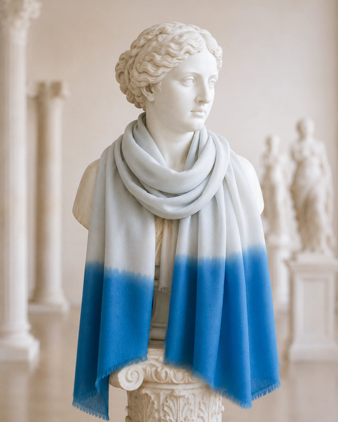 Blue Ombre Fine Wool Scarf
