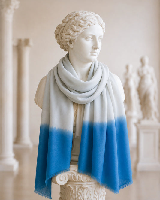 Blue Ombre Fine Wool Scarf