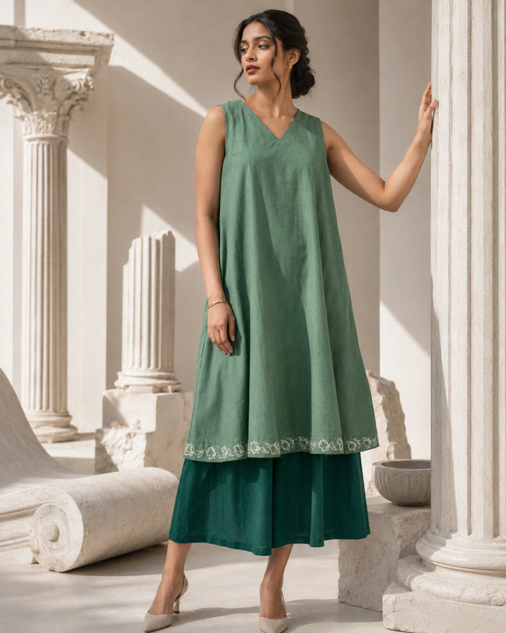 Moss & Mint Handpainted Layered Cotton Dress