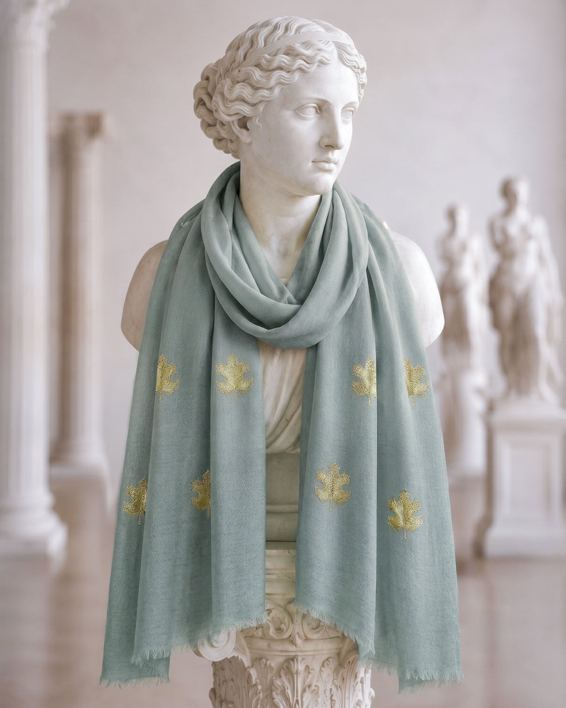 Grey Chinar Patta Embroidered Pure Pashmina Scarf
