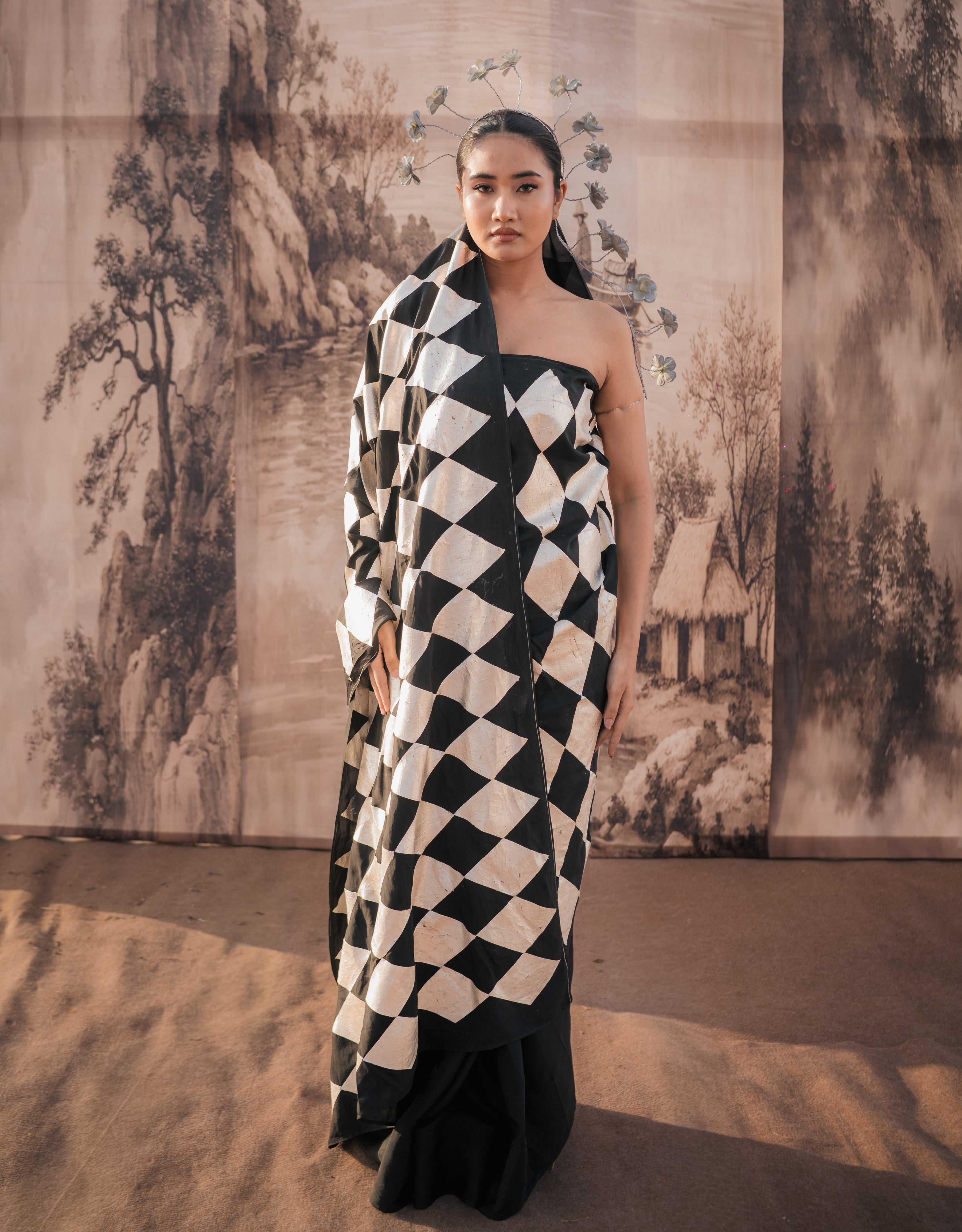 Barfi Tukda Silver Printed Silk Saree