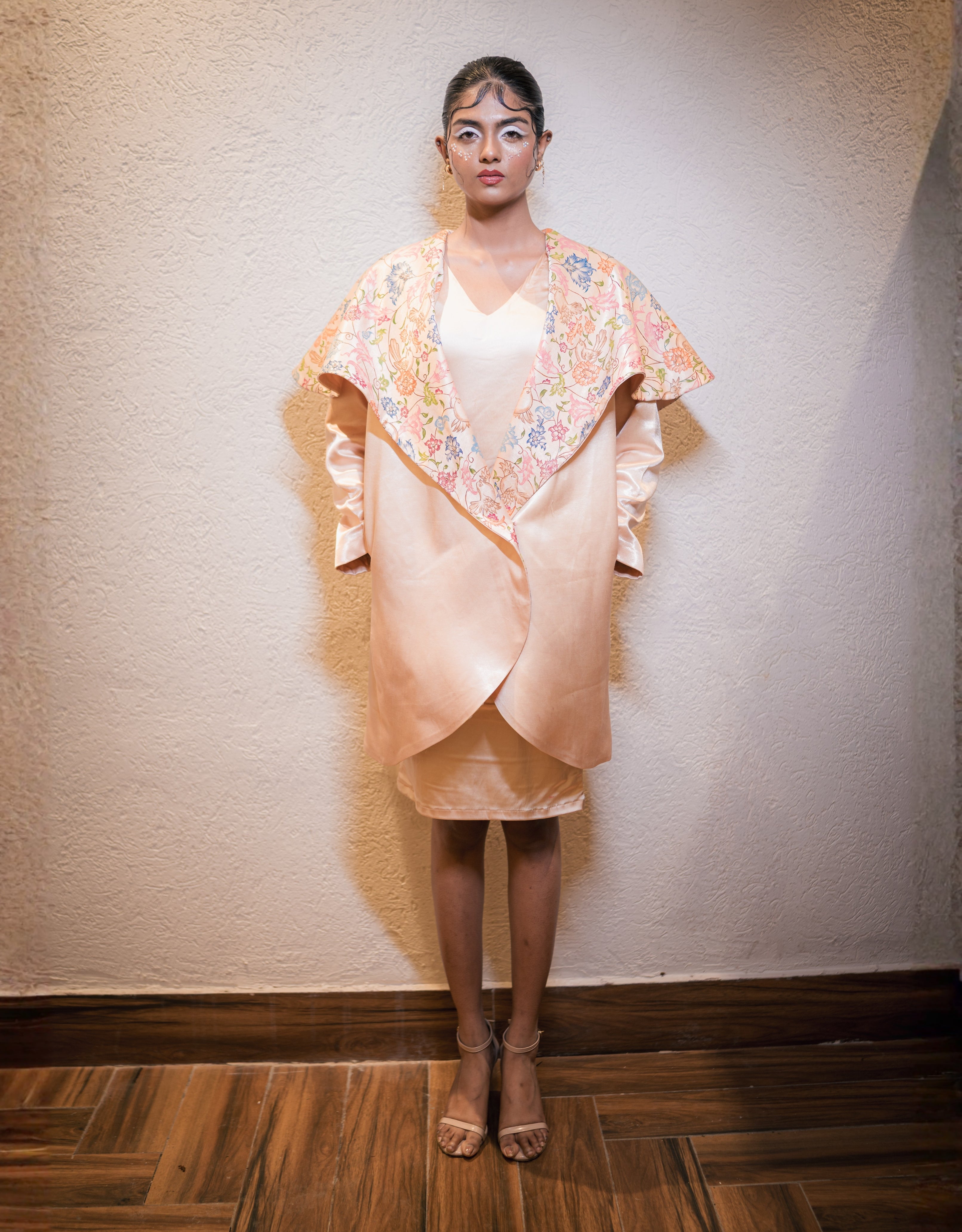 Champagne Handpainted Silk Cape Collar Coat