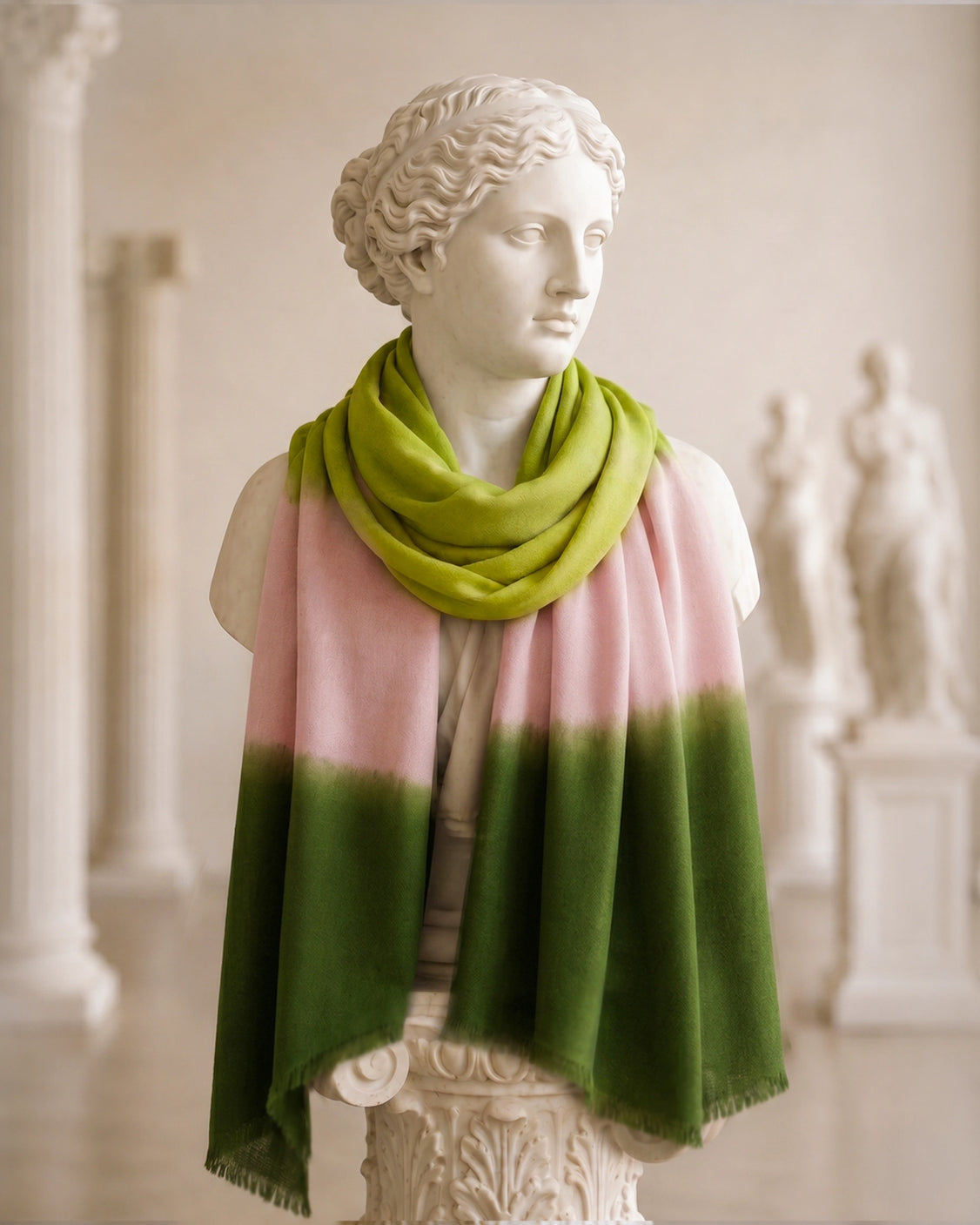 Pink Green Ombre Fine Wool Scarf