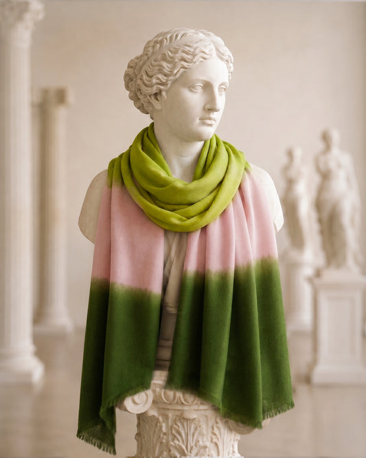 Pink Green Ombre Fine Wool Scarf