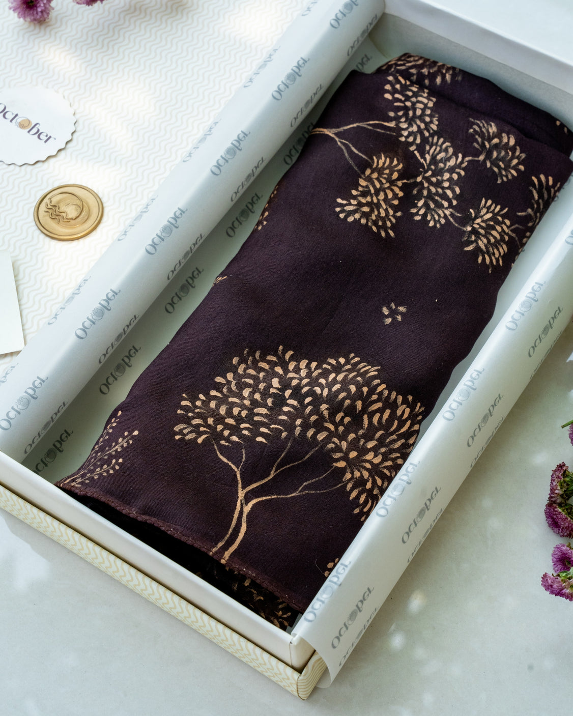 Brown Hand-Painted Chanderi Silk Scarf