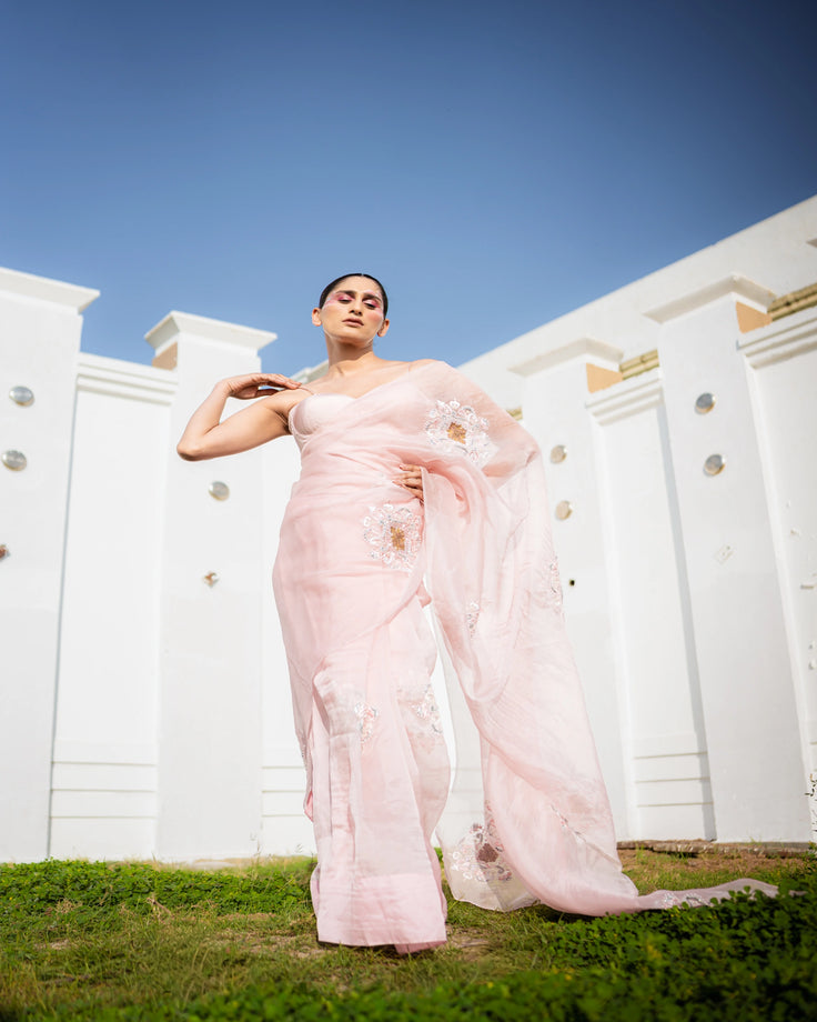 Restored Sozni Pure Organza Saree