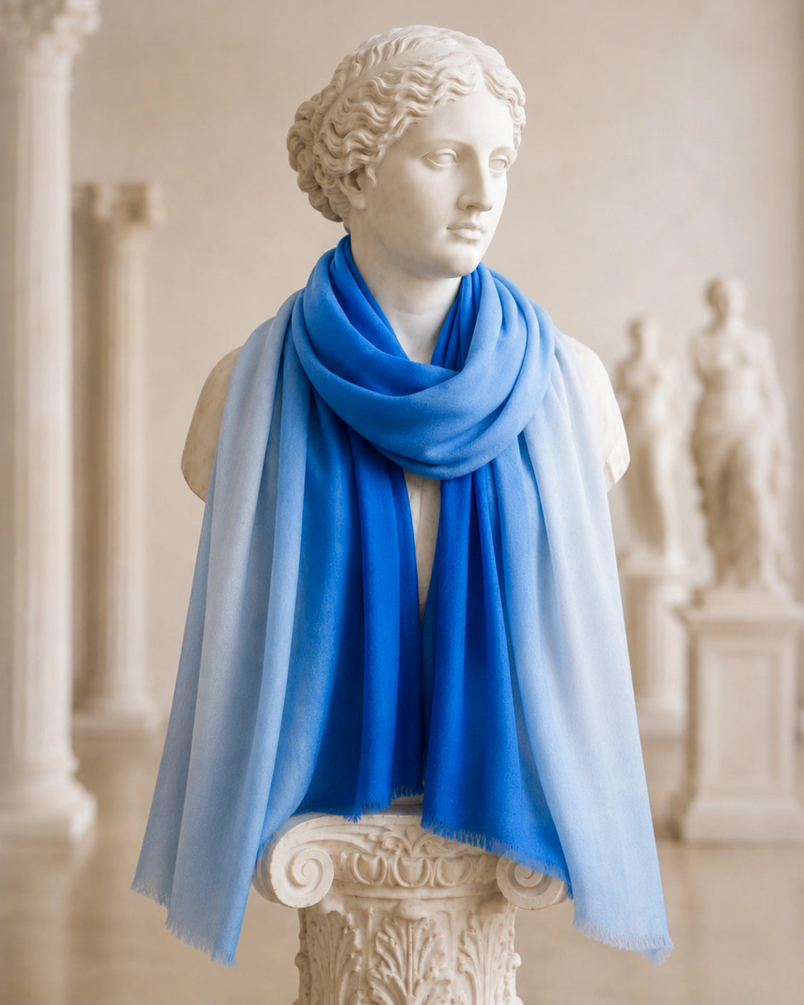 Blue Fine Wool Ombre Scarf