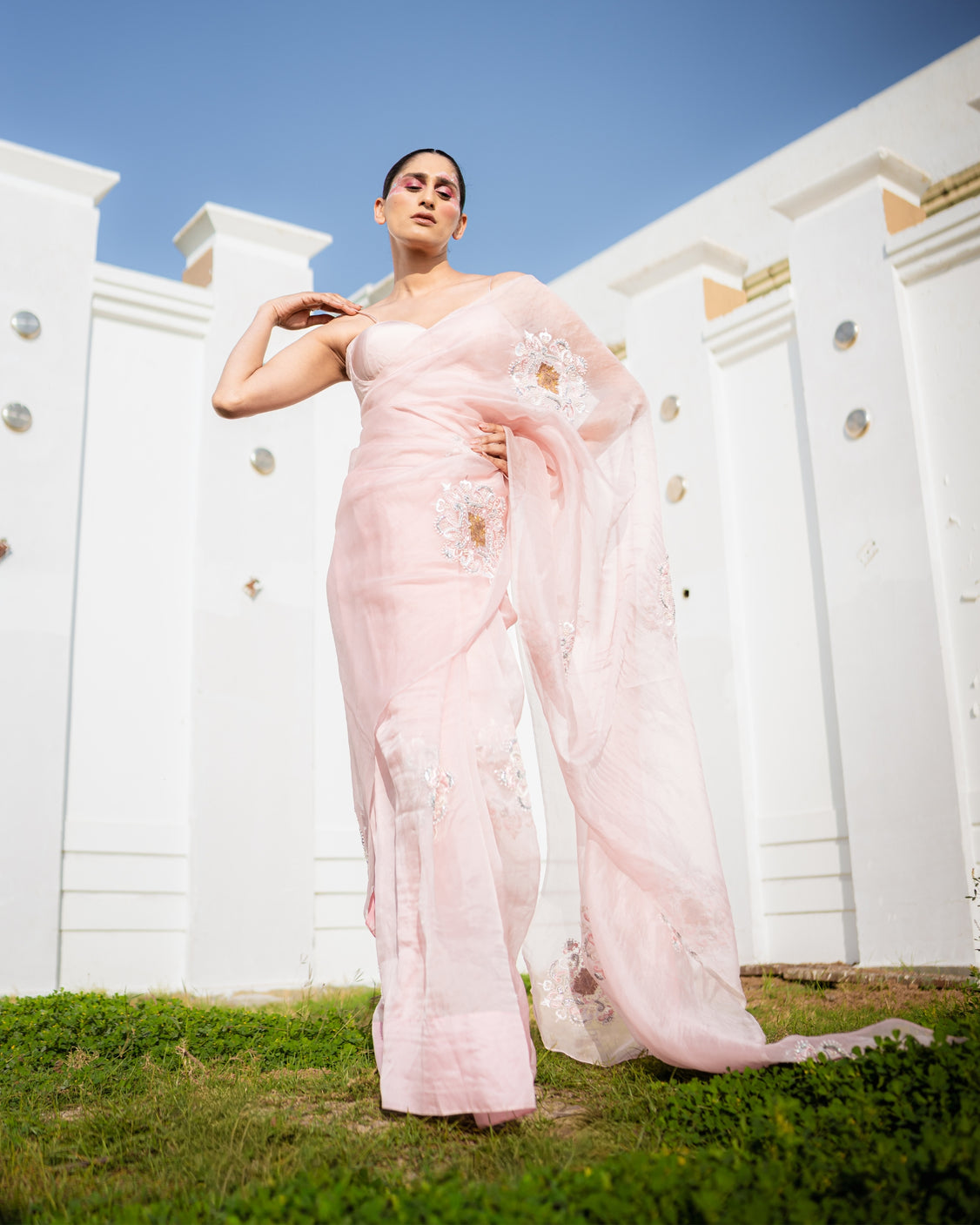 Restored Sozni Pure Organza Saree